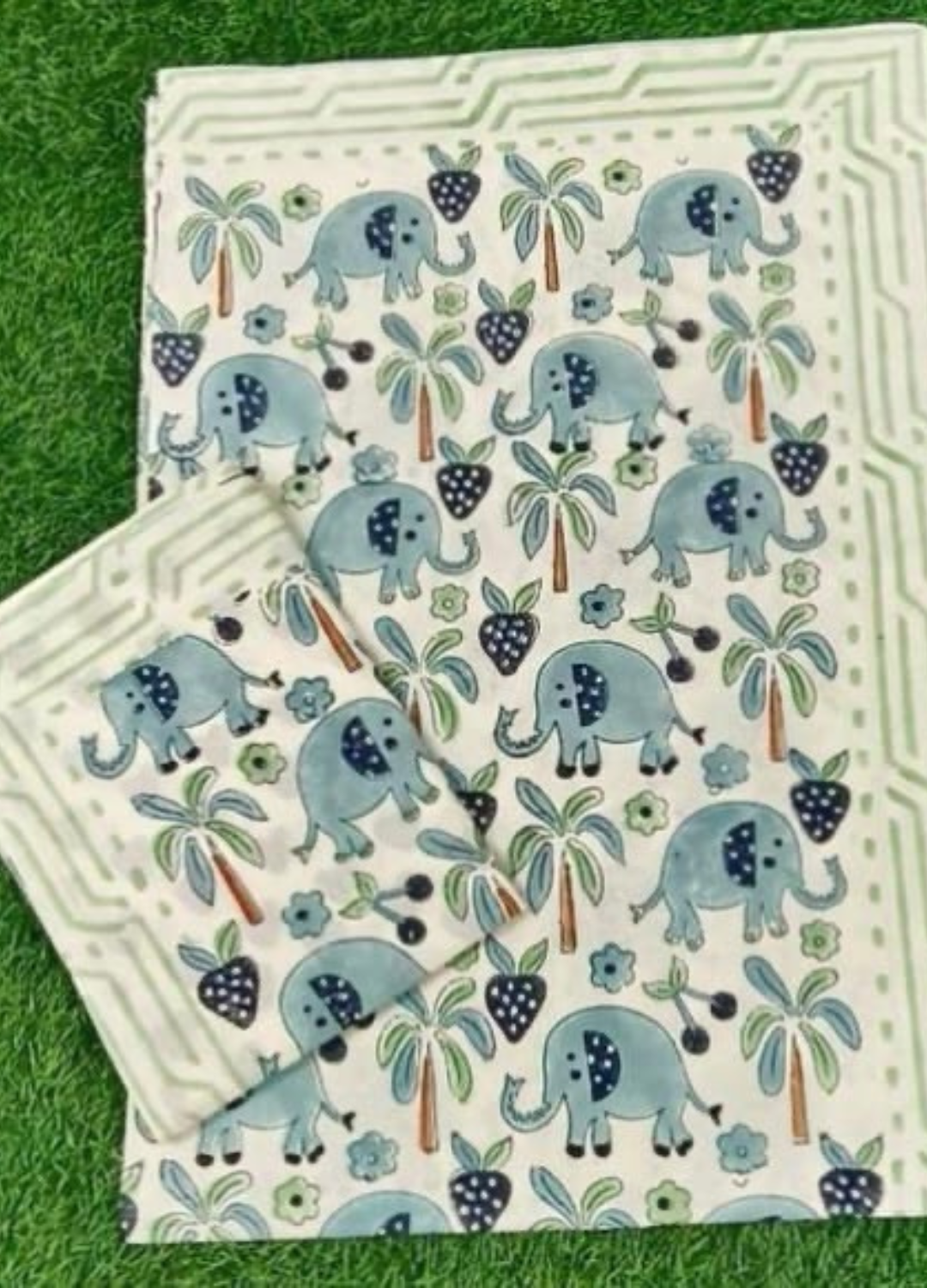 Kids Handblock South cotton Single Bedsheet – Blue Elephant