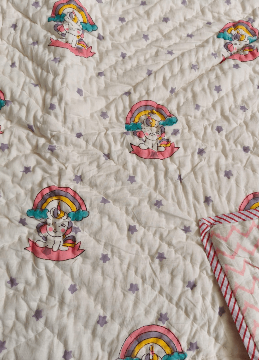 Kids Reversible Mulmul Quilt- Unicorn