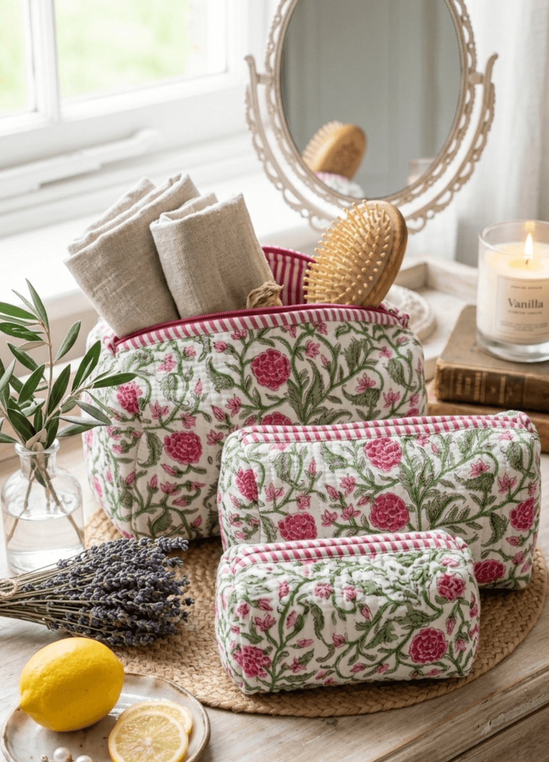 Block Printed Quilted Multiutility Bag- Set of 3