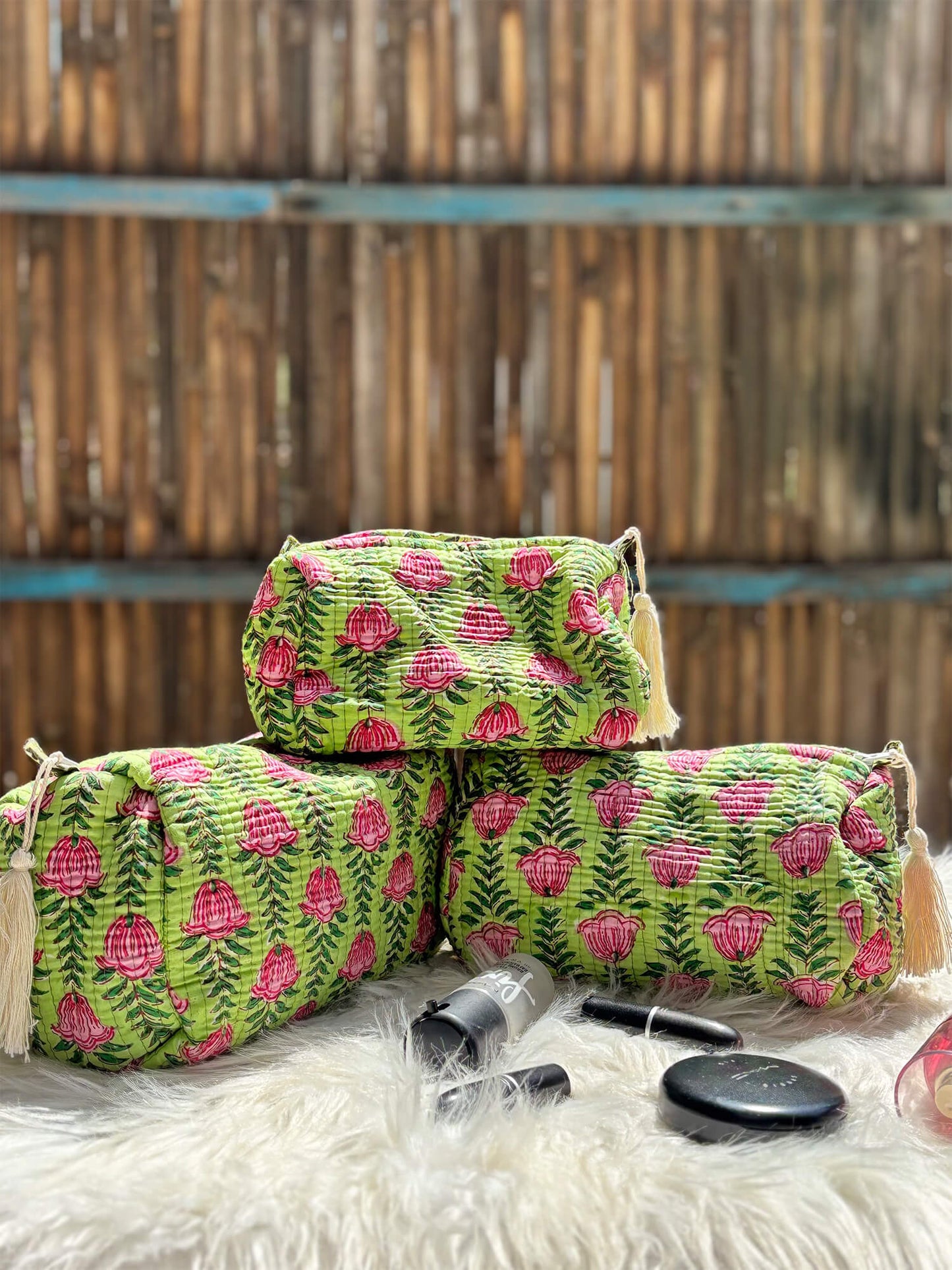 Hand Block Printed Quilted Multiutility Pouch Set – Pack of 3