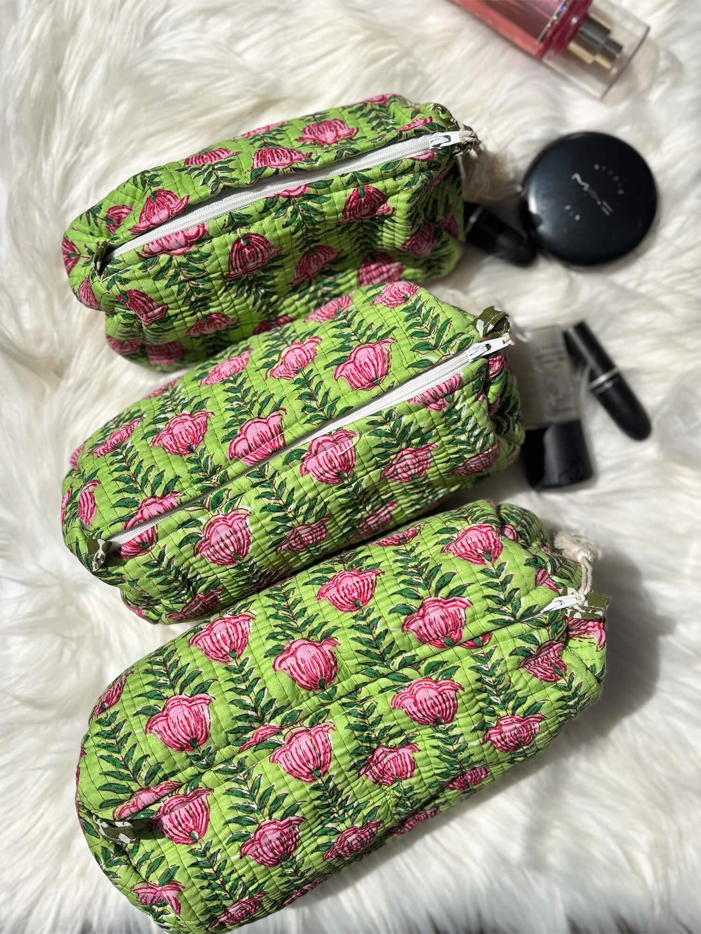 Hand Block Printed Quilted Multiutility Pouch Set – Pack of 3