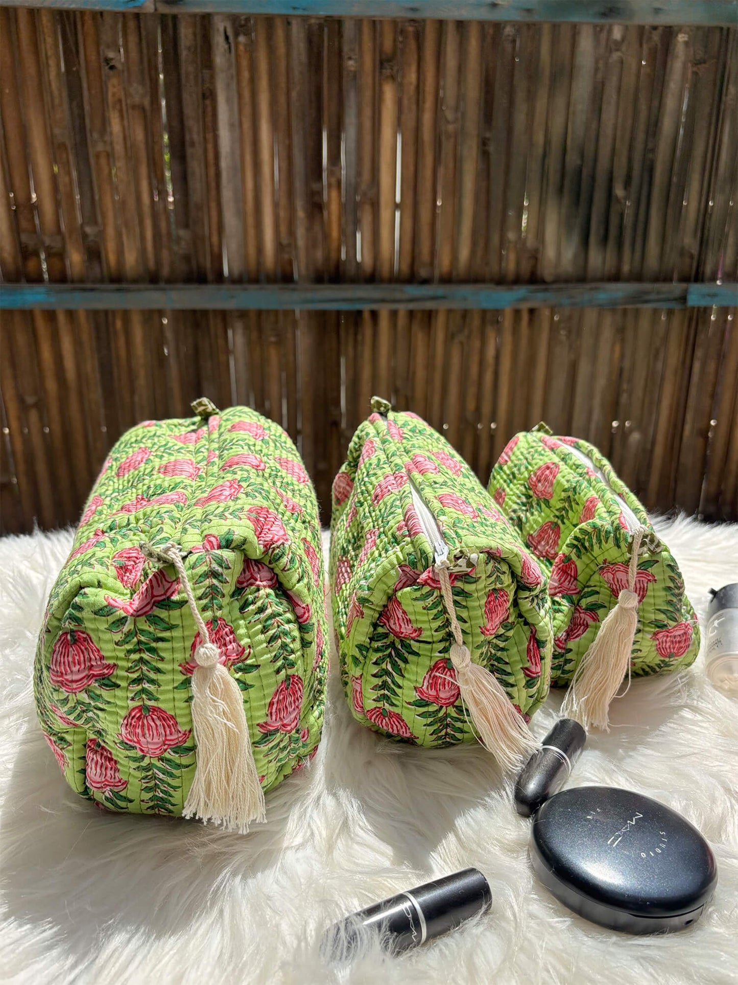Hand Block Printed Quilted Multiutility Pouch Set – Pack of 3