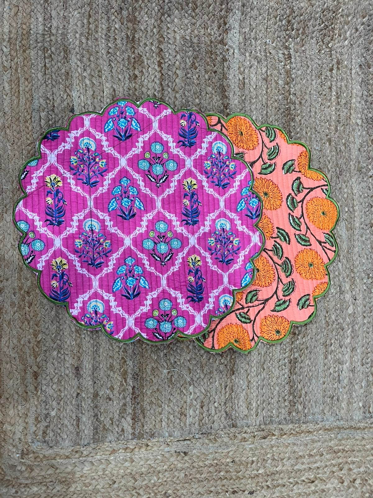 Scalloped Quilted Round Mats - Set of 6