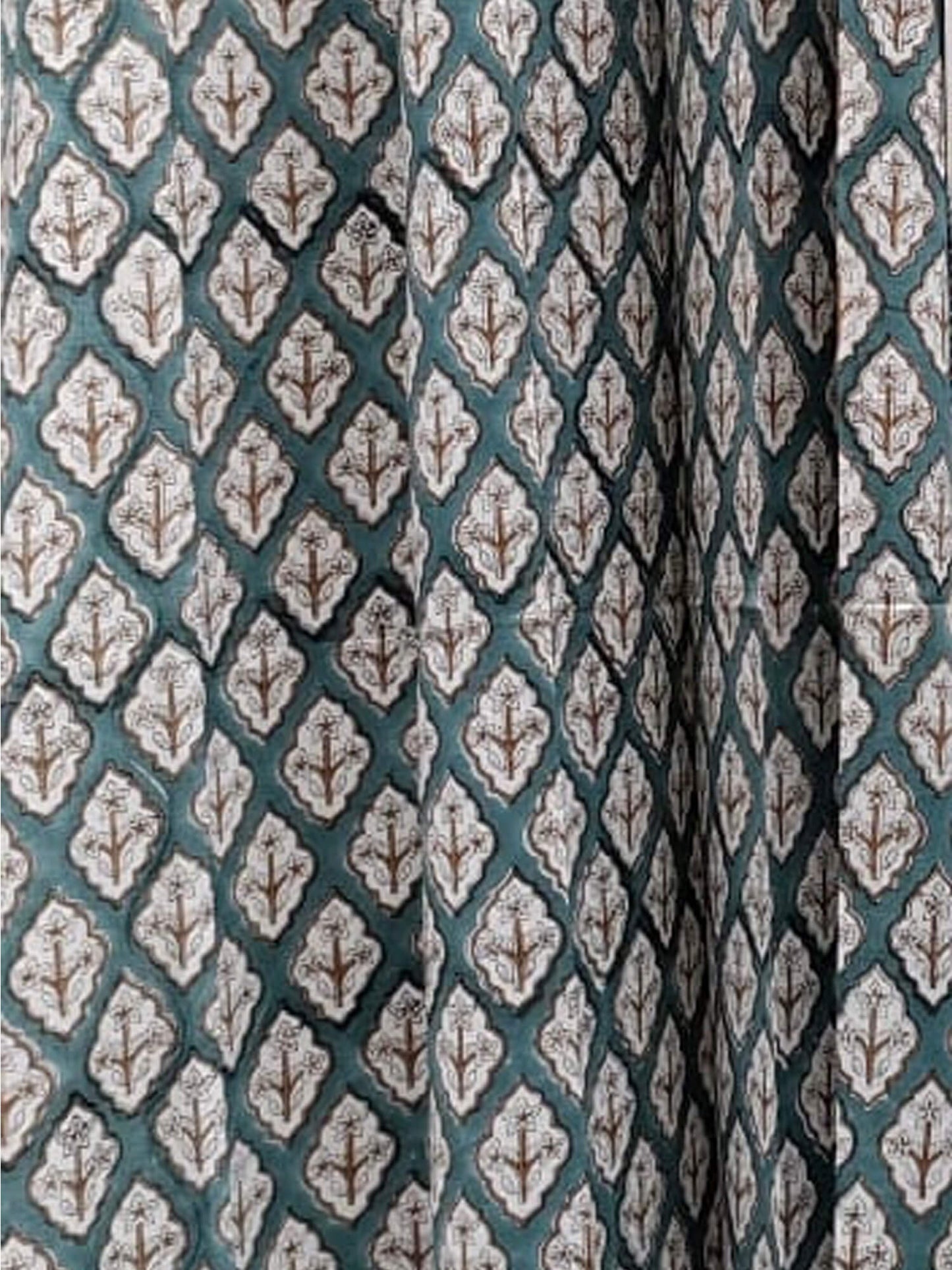 Block Print Curtain- Blue Cypress and Jaal
