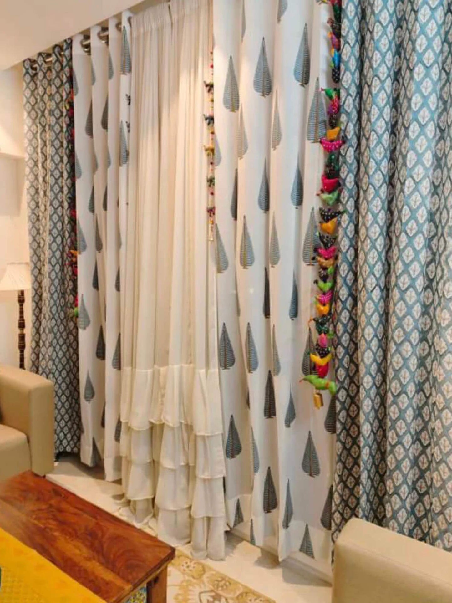Block Print Curtain- Blue Cypress and Jaal