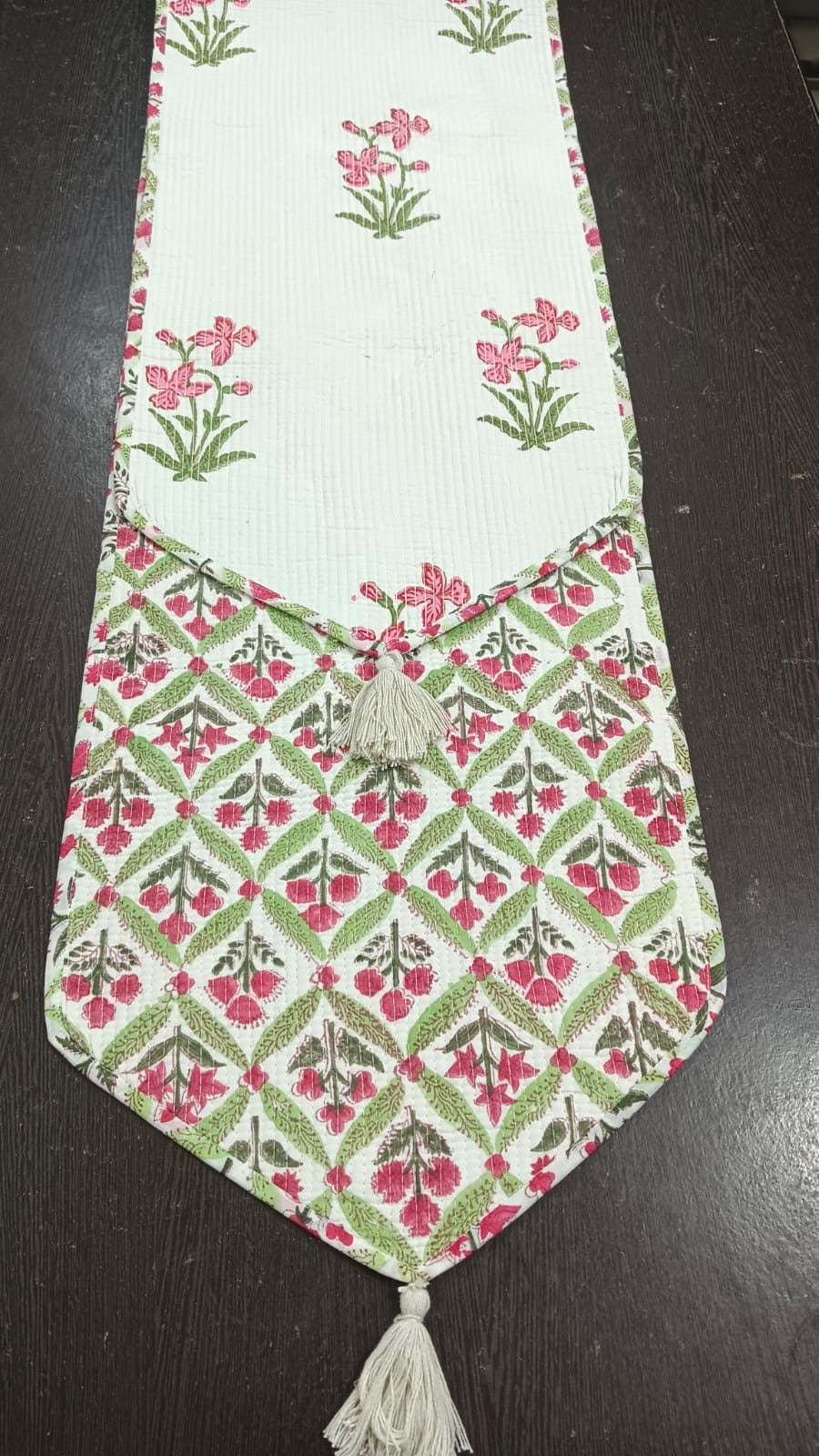 Hand Block Quilted Table Runner - Pink