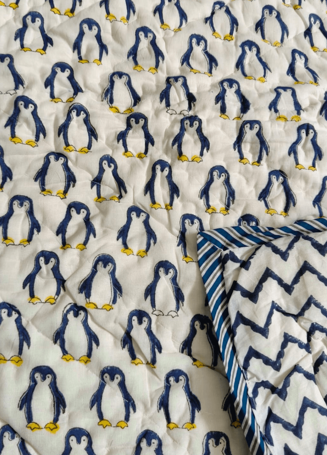 Kids Reversible Mulmul Quilt- Penguin