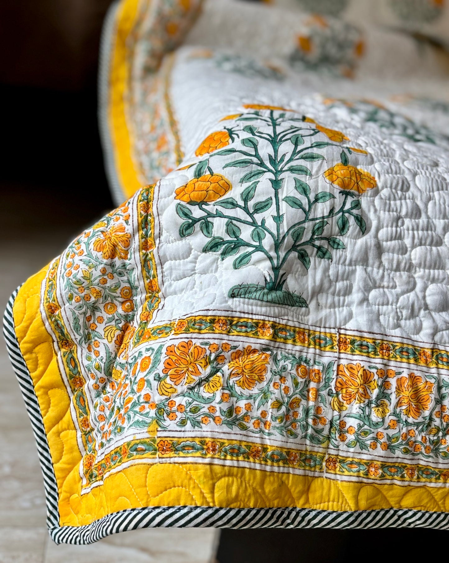 Gulmohar Bagh Collection - Handcrafted Quilted Cotton Bedcover with Two Pillow Covers