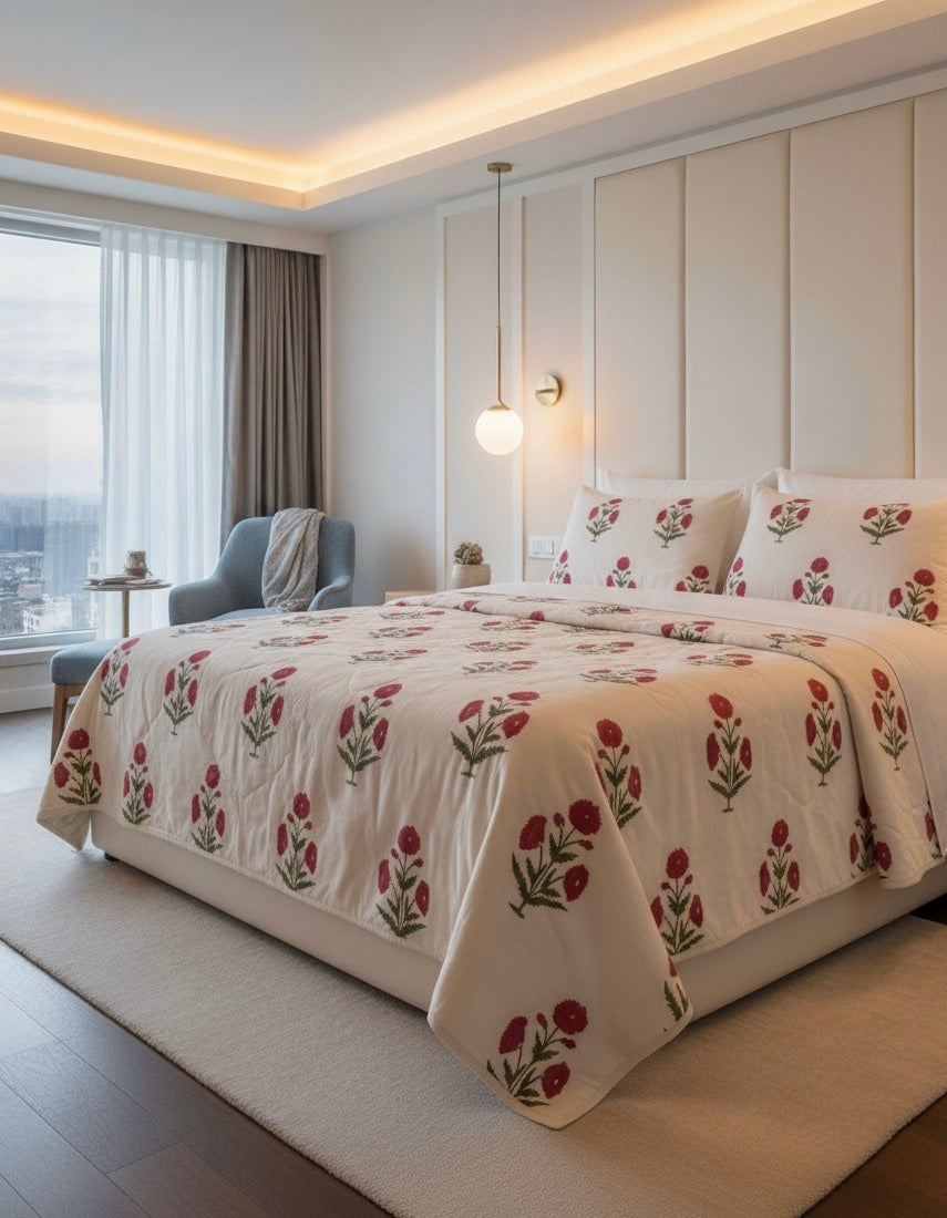 Handblock Printed Reversible Mulmul Cotton Quilt - Double (90 x 108 inch)