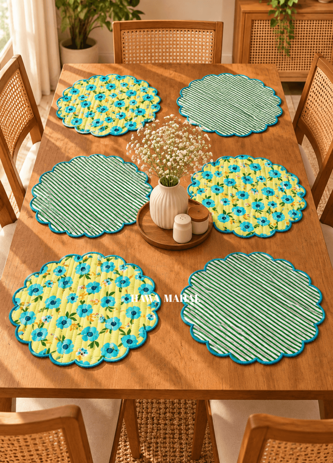 Scalloped Quilted Round Mats - Set of 6