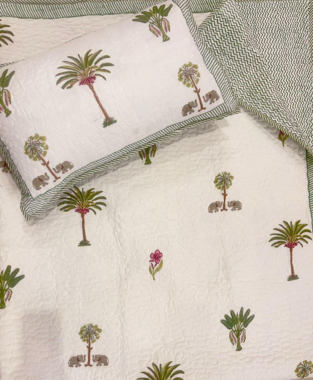 Handcrafted Quilted Cotton Bedcover with Two Pillow Covers