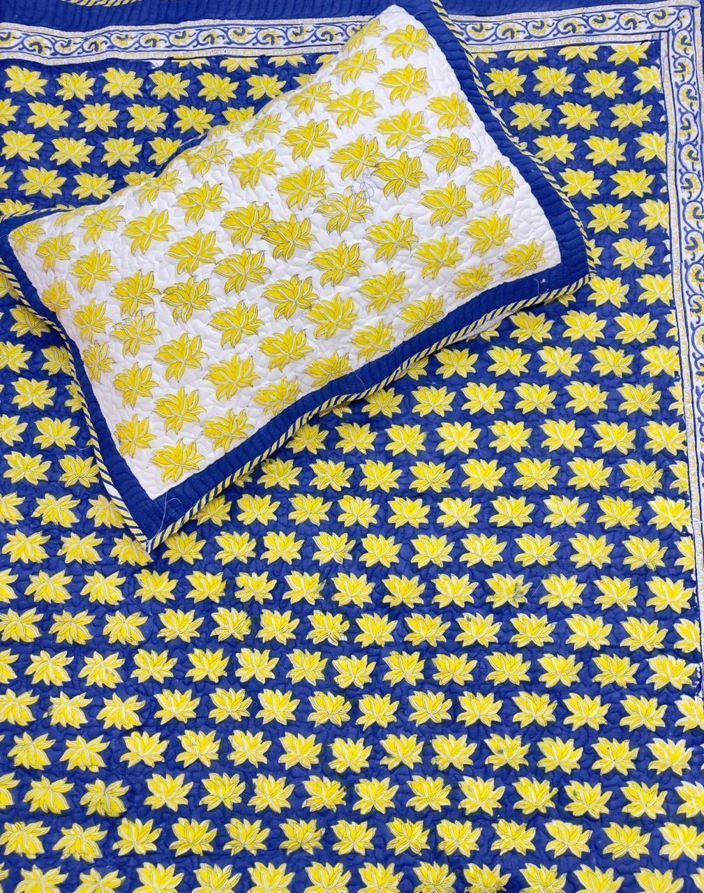 Handcrafted Quilted Cotton Bedcover with Two Pillow Covers