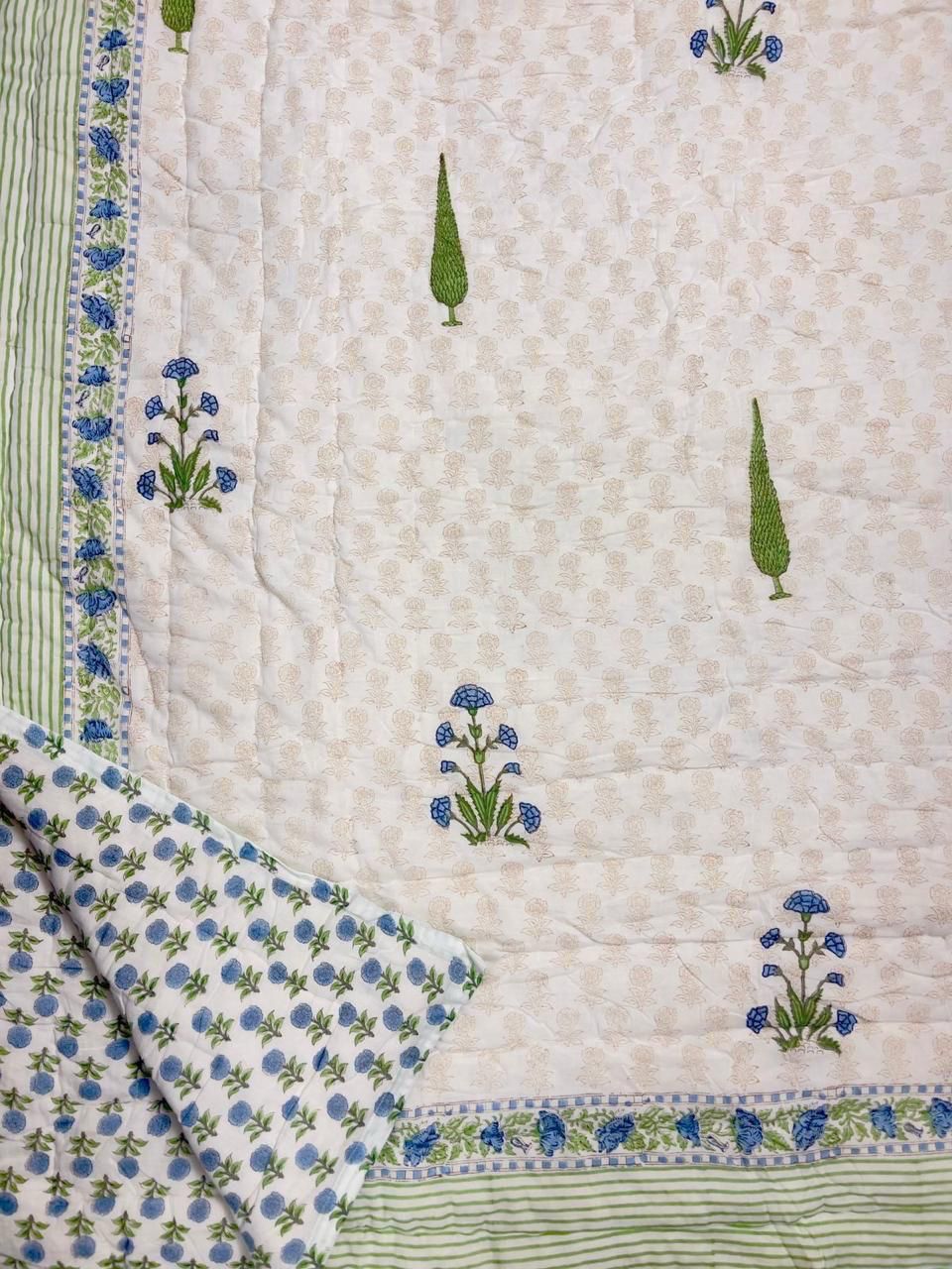 Mahi Handblock Printed Reversible Mulmul Cotton Quilt - Double (90 x 108 inch)