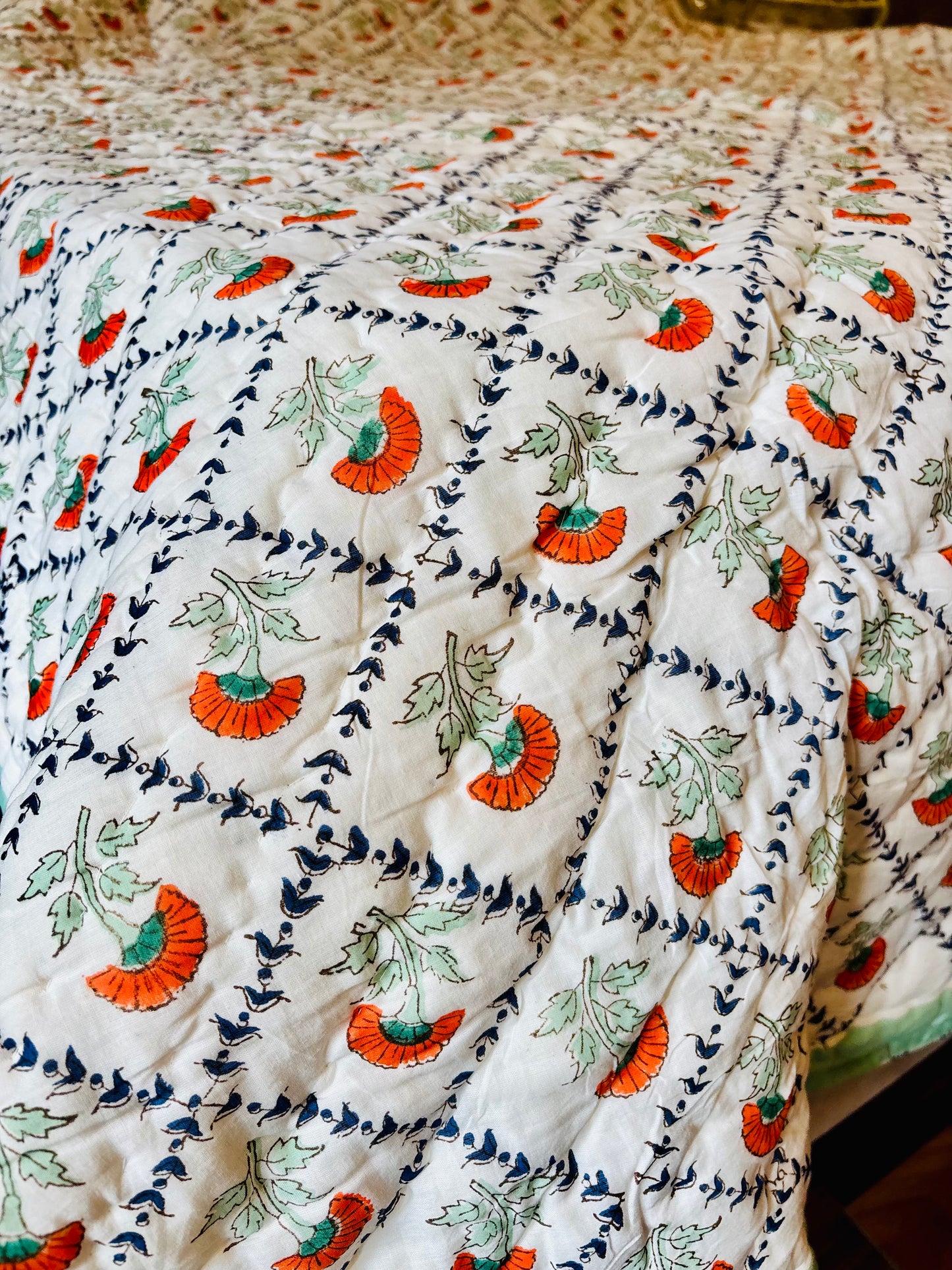 Aman Bagh Collection - Handblock Printed Reversible Mulmul Cotton Quilt - Single (60 x 90 inch)