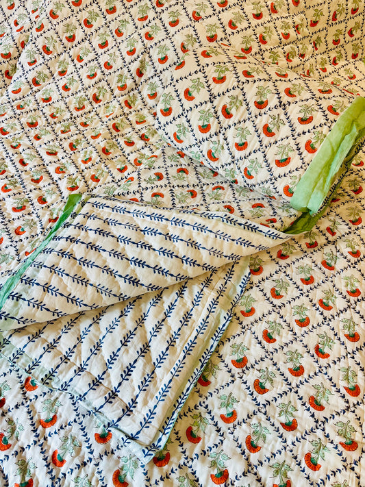 Aman Bagh Collection - Handblock Printed Reversible Mulmul Cotton Quilt - Single (60 x 90 inch)