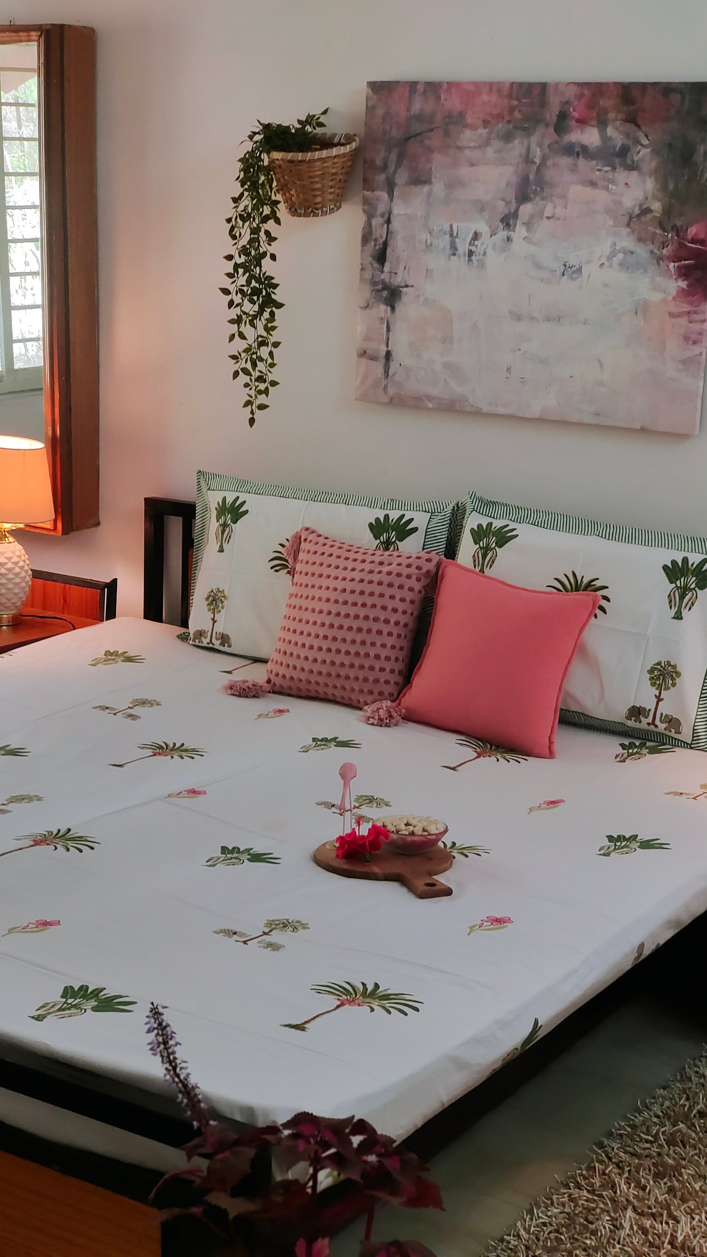 Shikar Bagh Collection - Hand Block Printed Super King Bedsheet with Reversible Pillow Covers (108 x 108 inches)