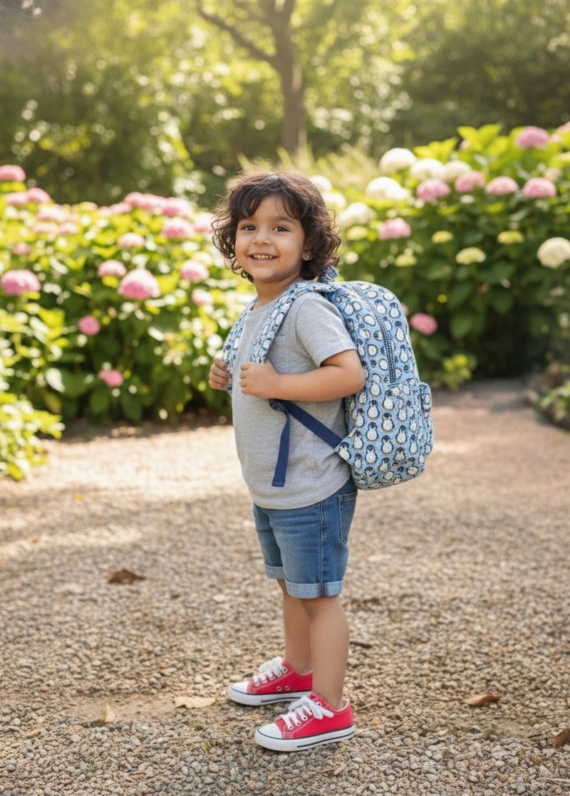 Pingu Handblock Quilted Backpack – Lightweight & Stylish Bag