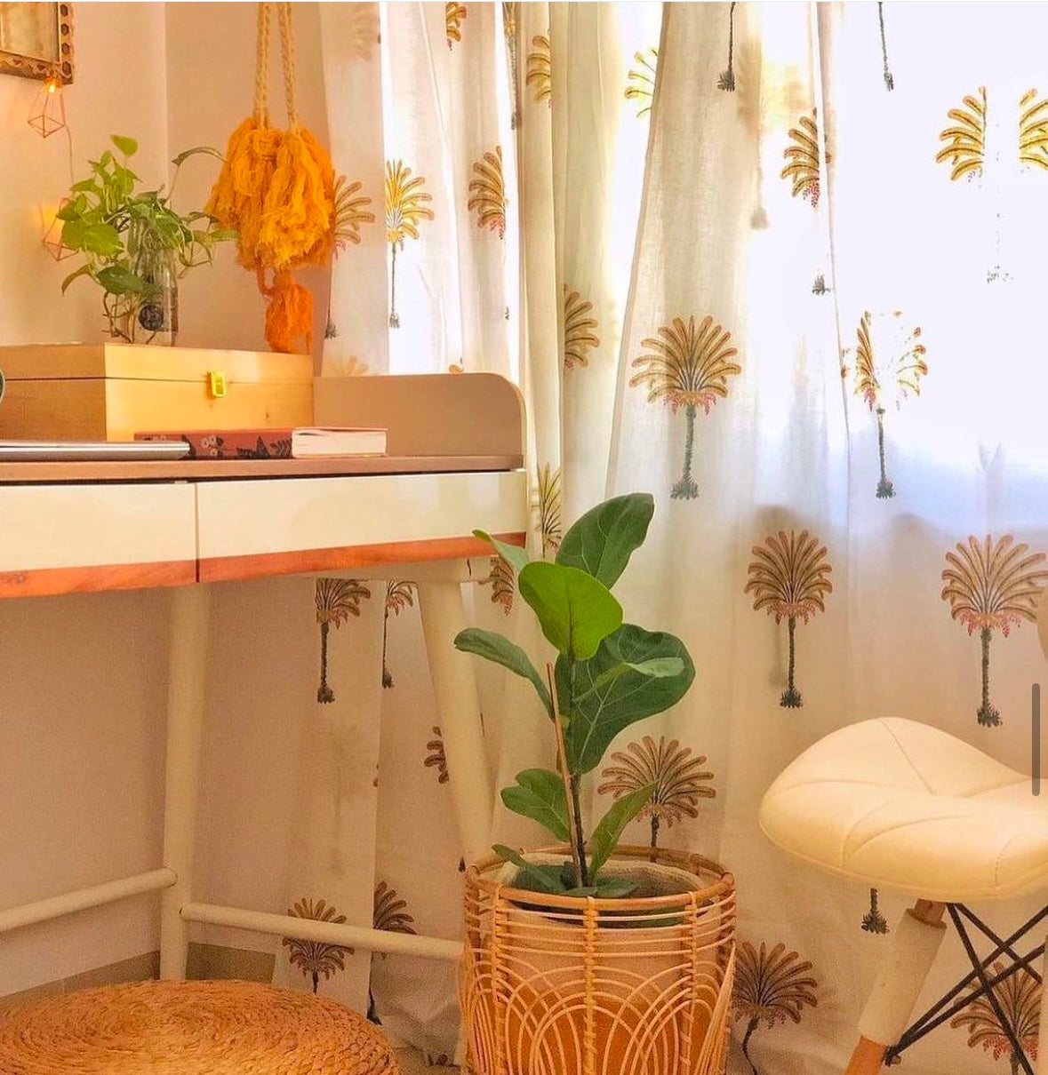 Block Print Curtain – Palm Green