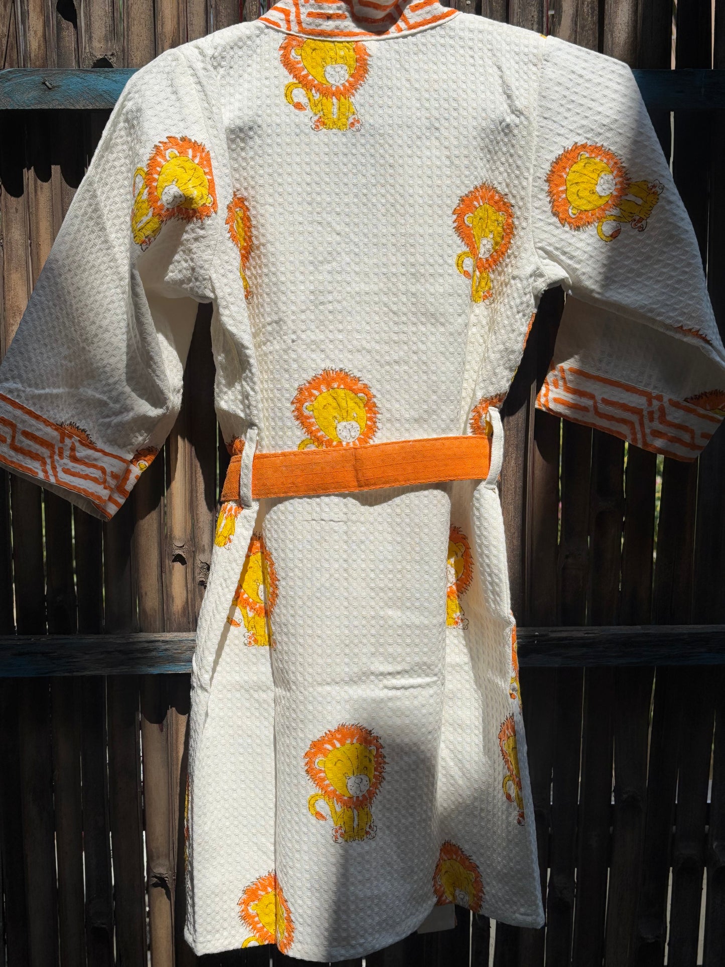 Hand Block Printed Kids Waffle Cotton Bathrobe - Simba