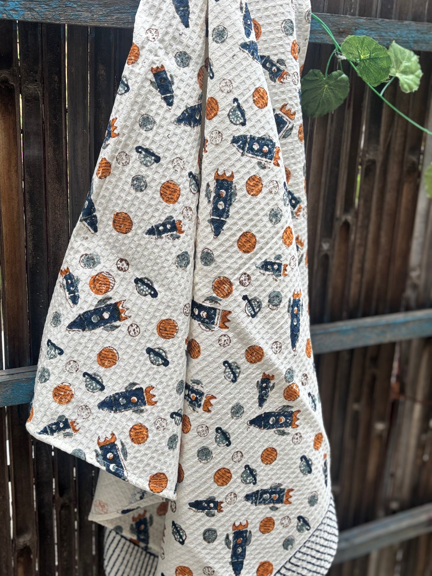 Hand Block Printed Kids Rocket Bath Towel – Soft & Quick-Drying