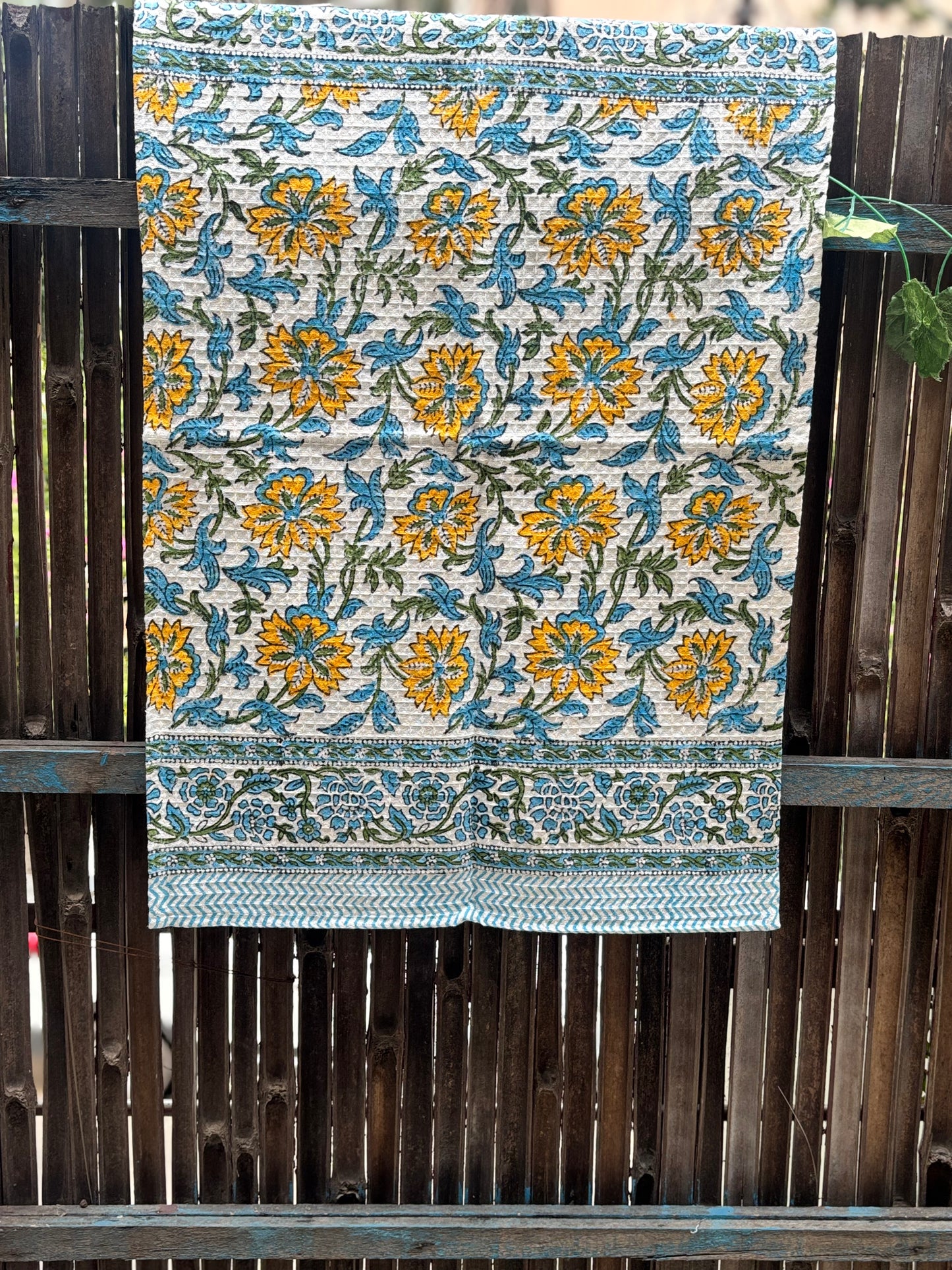 Blue Floral Handblock Towels - Set of 3
