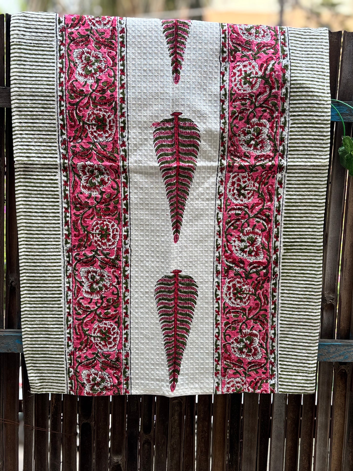 Pink Floral Handblock Towels - Set of 3