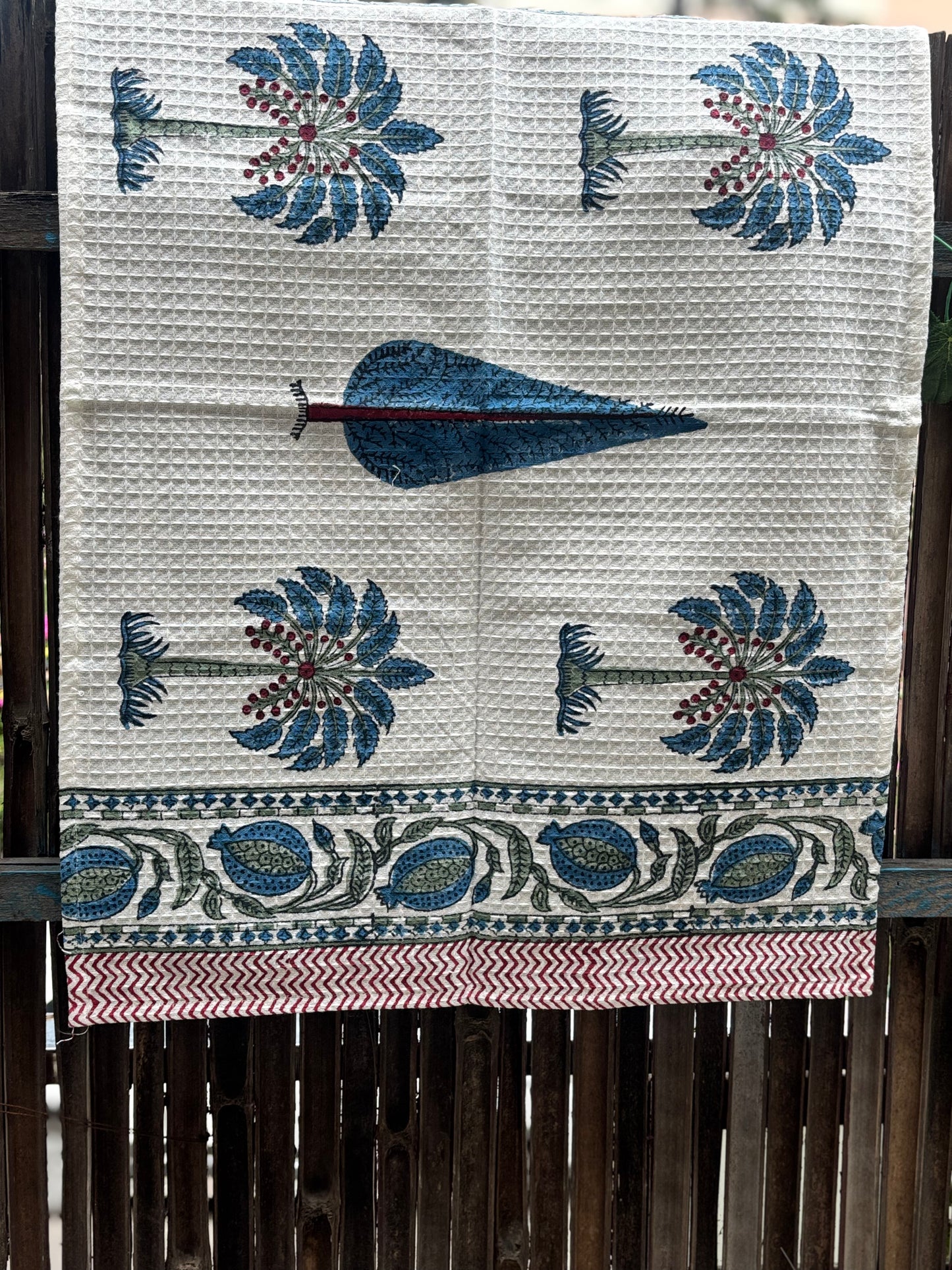 Blue Palm Handblock Towels - Set of 3