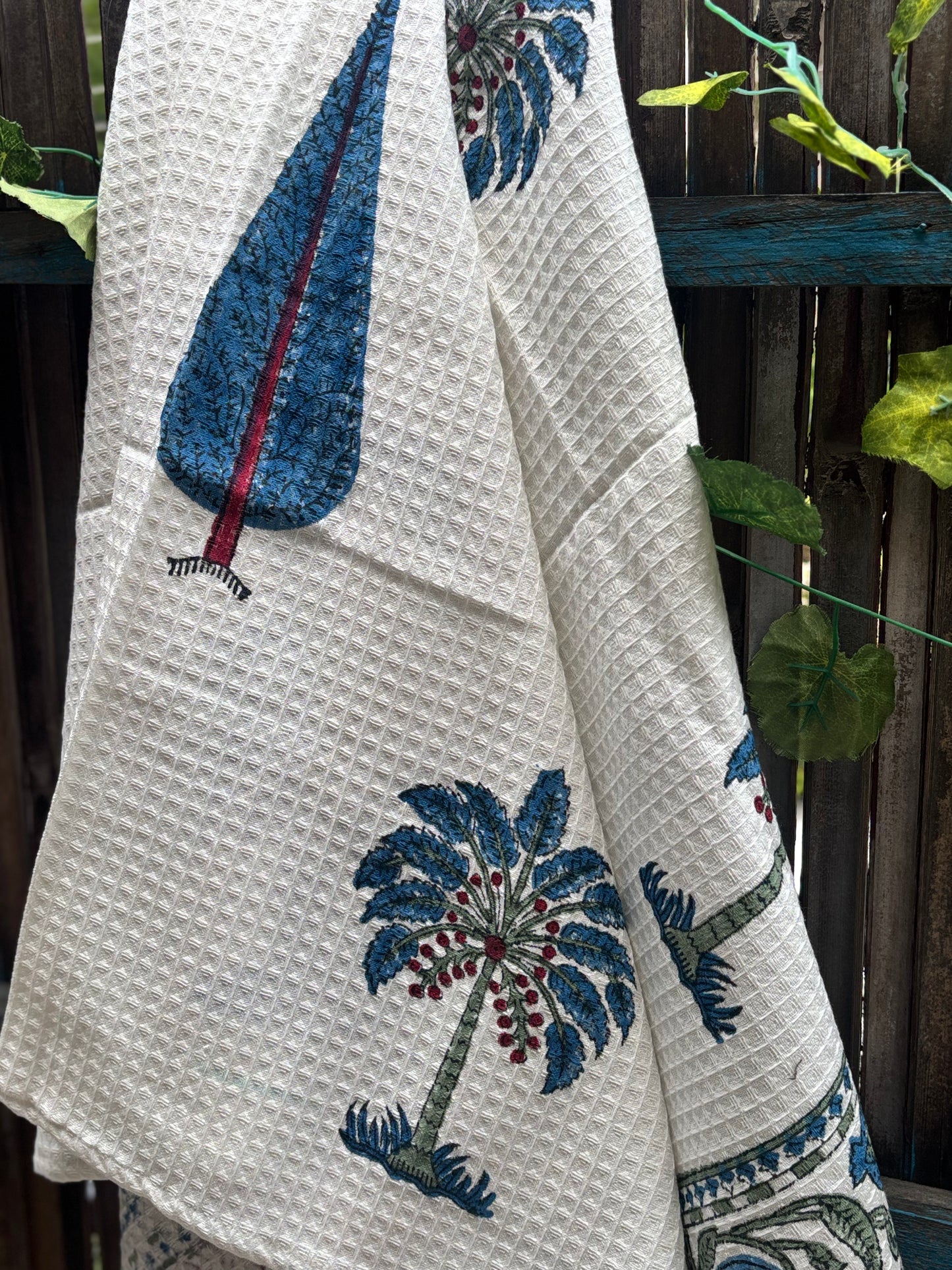 Blue Palm Handblock Towels - Set of 3