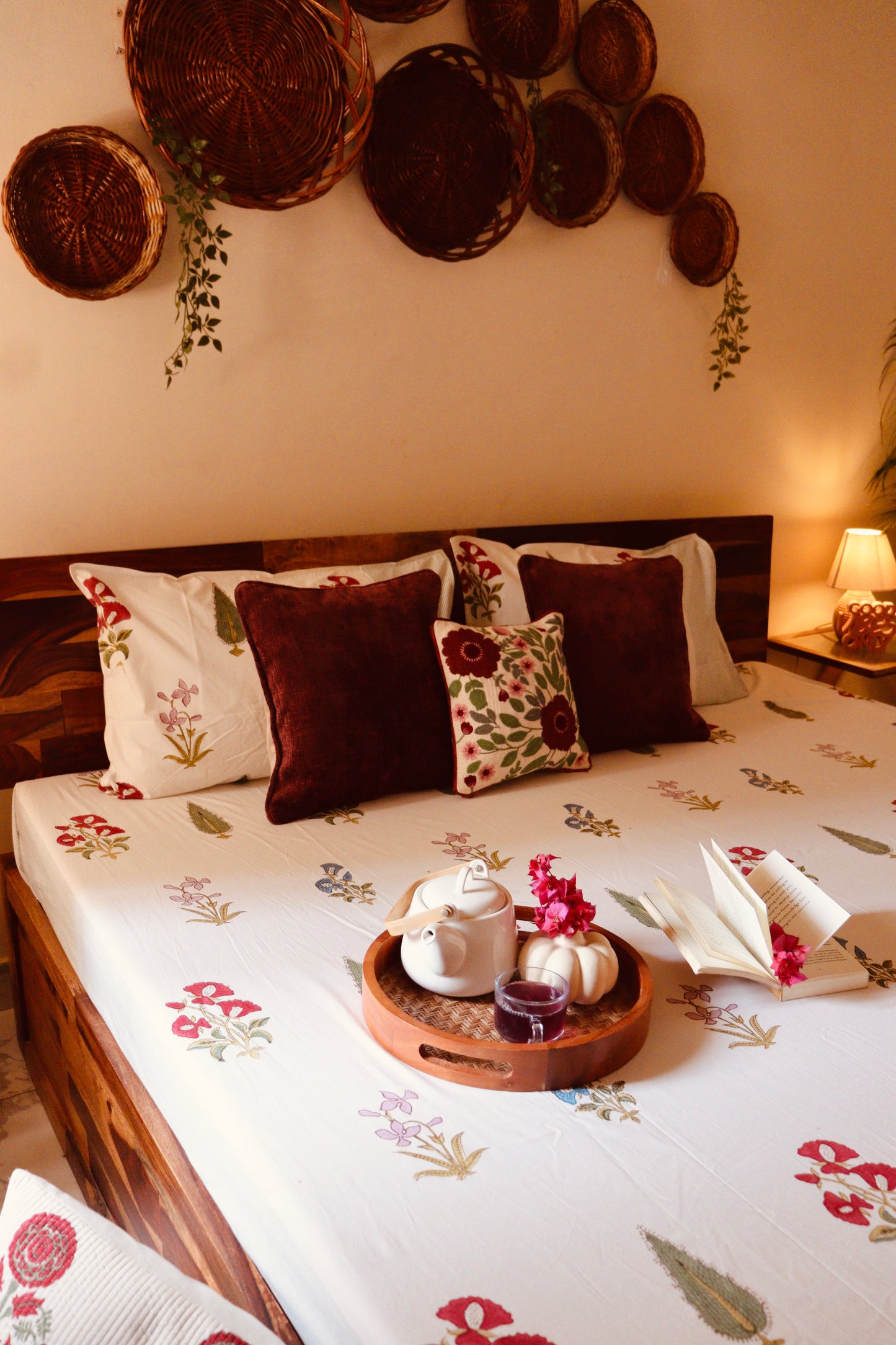 Phool Bagh Collection - Hand Block Printed King Bedsheet with Reversible Pillow Covers (90 x 108 inches)