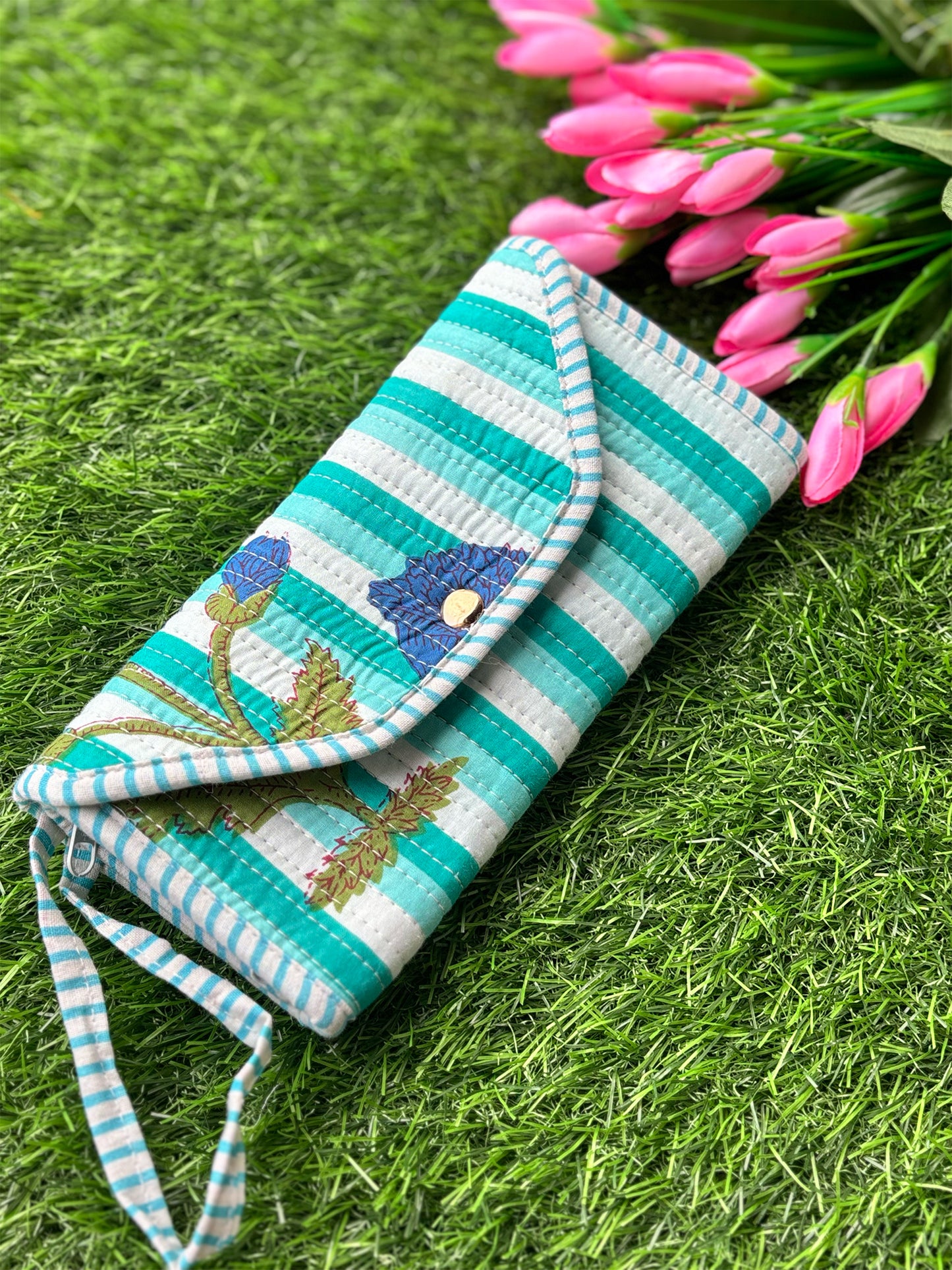 Jewellery Roll Up Pouch - Blue