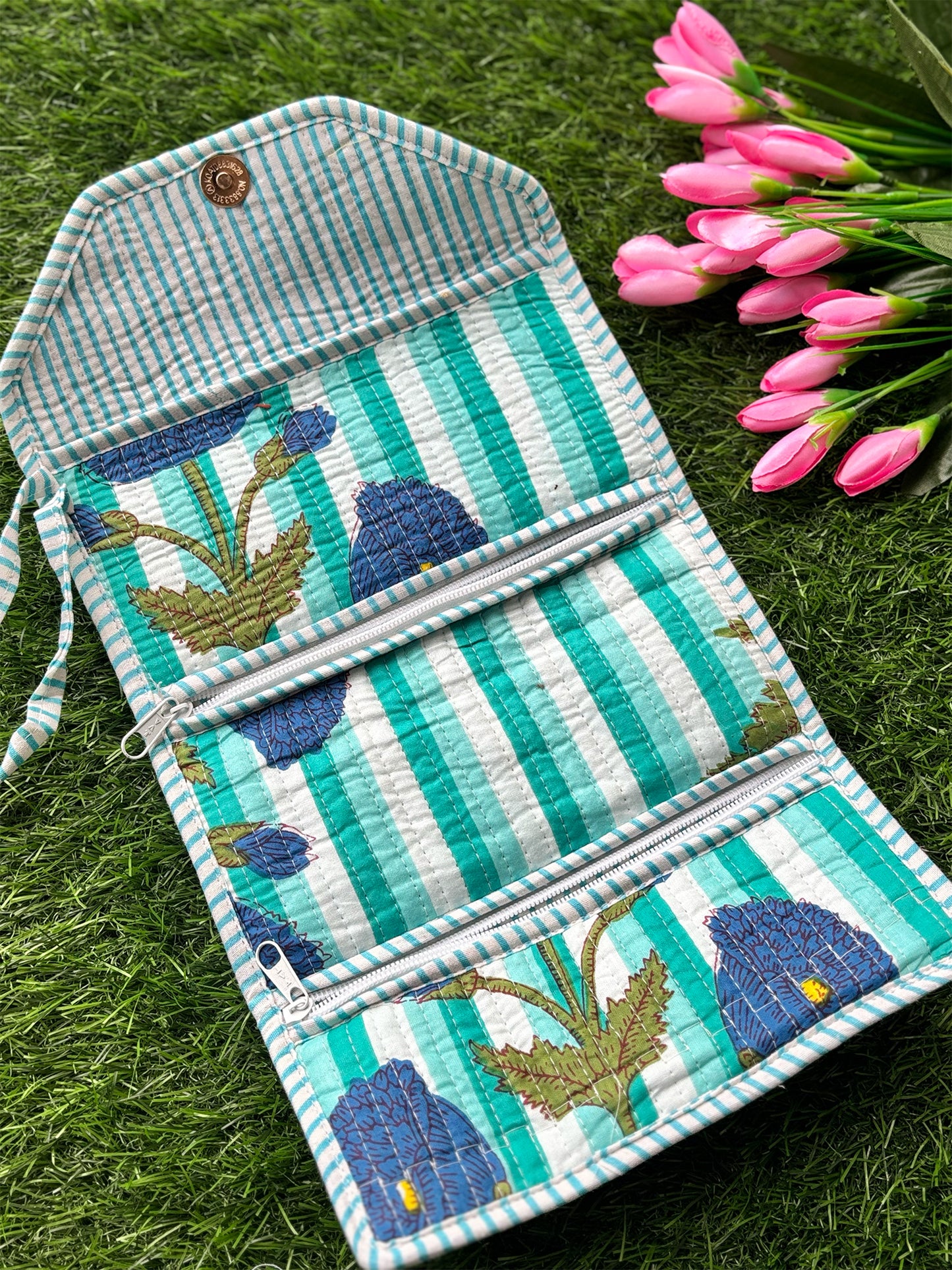 Jewellery Roll Up Pouch - Blue