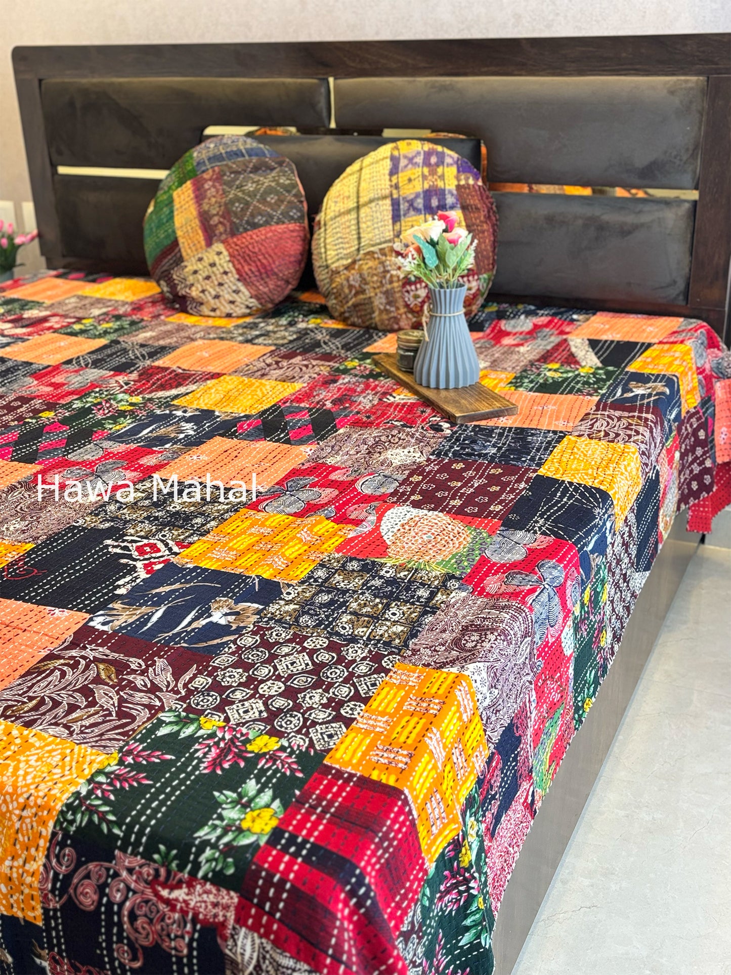 Multipatch Kantha Luxury Bedcover - 90x108 inch