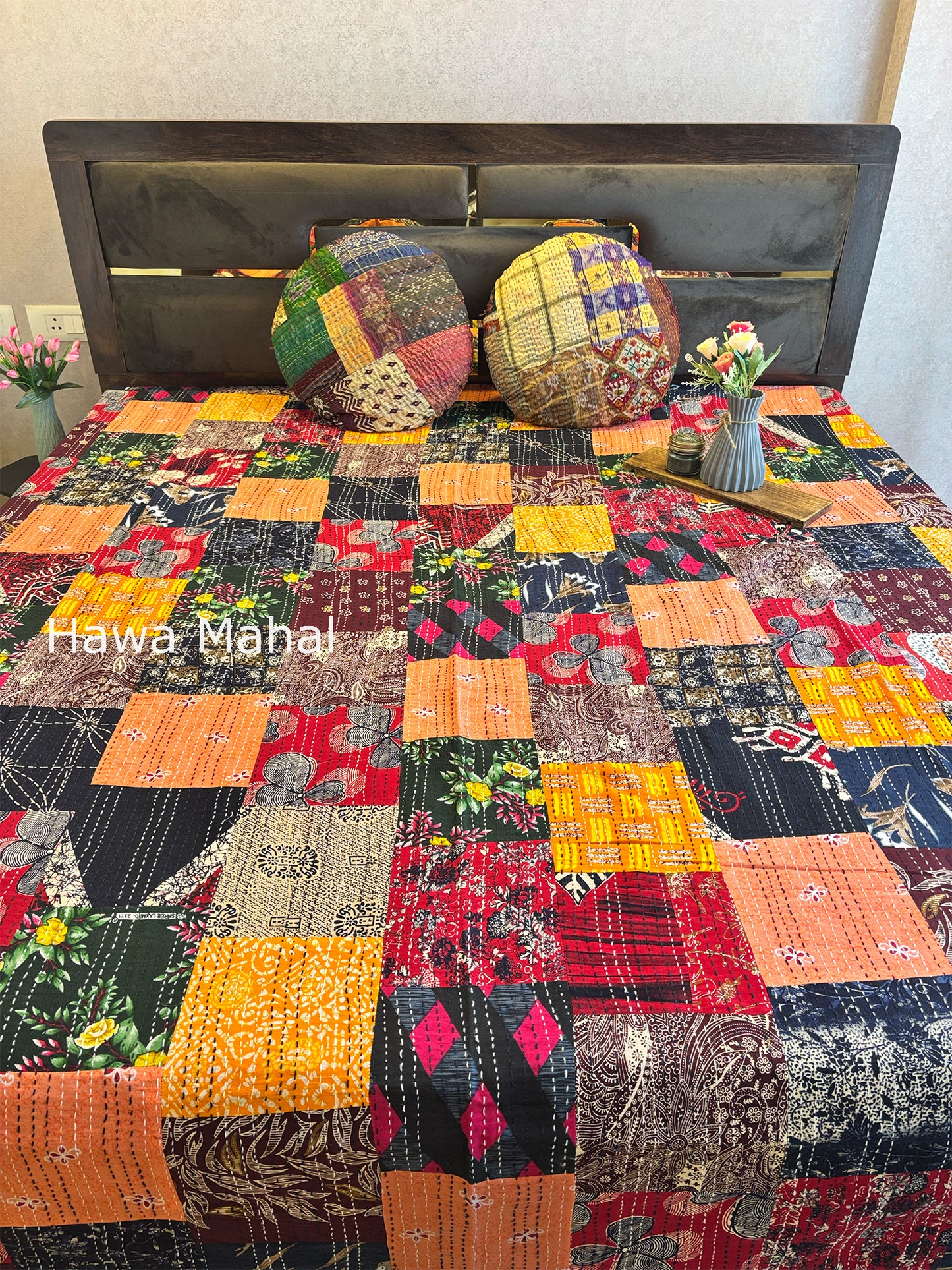 Multipatch Kantha Luxury Bedcover - 90x108 inch