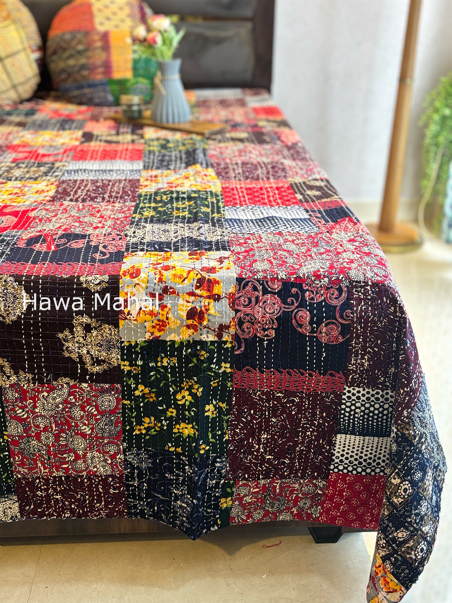 Multipatch Kantha Luxury Bedcover - 90x108 inch