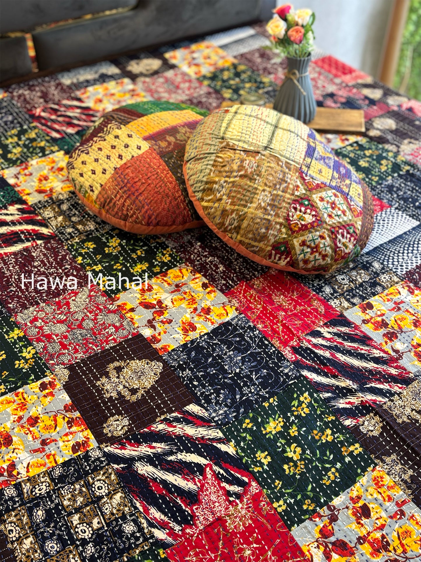 Multipatch Kantha Luxury Bedcover - 90x108 inch