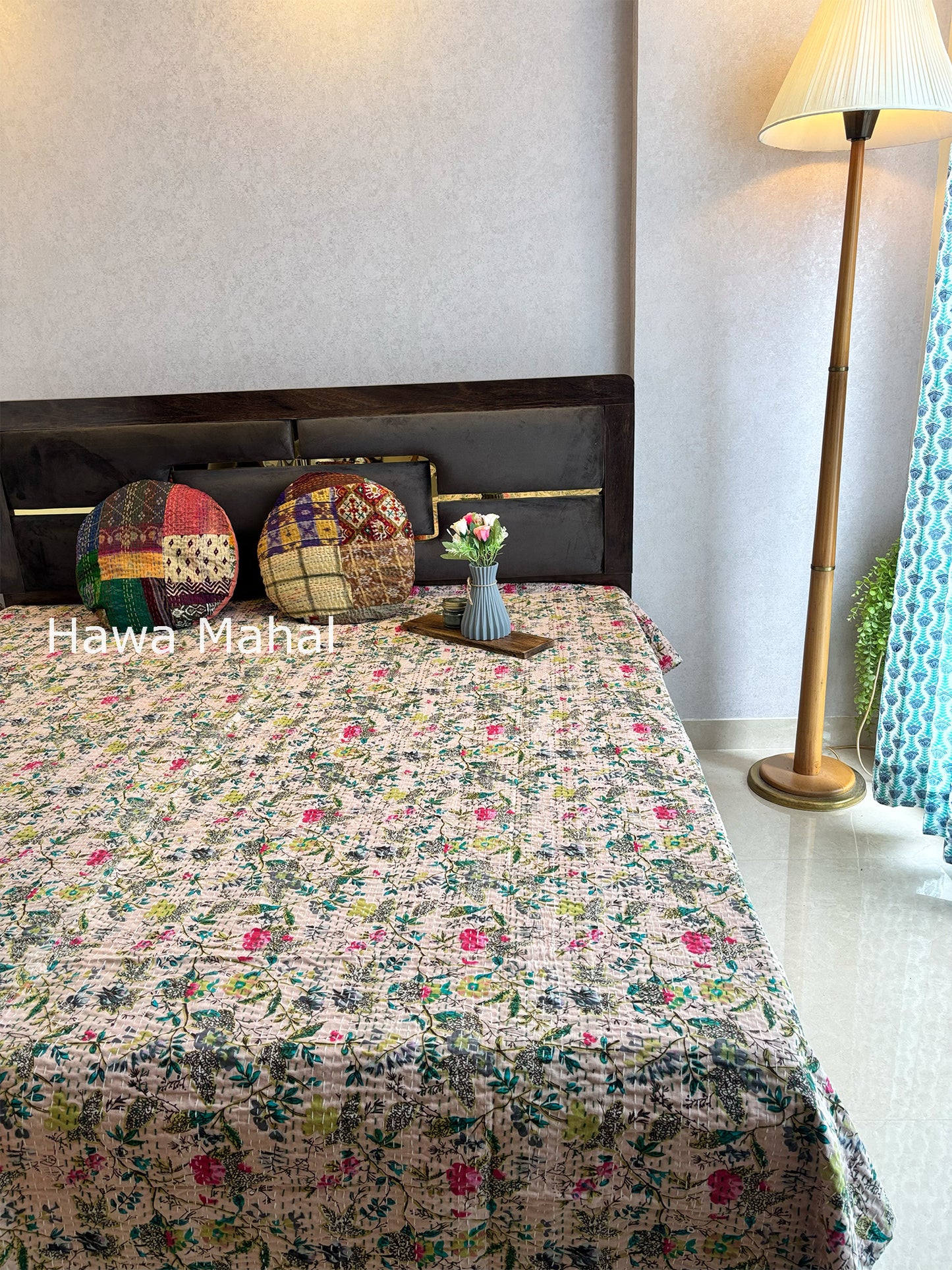 Beige Kantha Luxury Bedcover - 90x108 inch