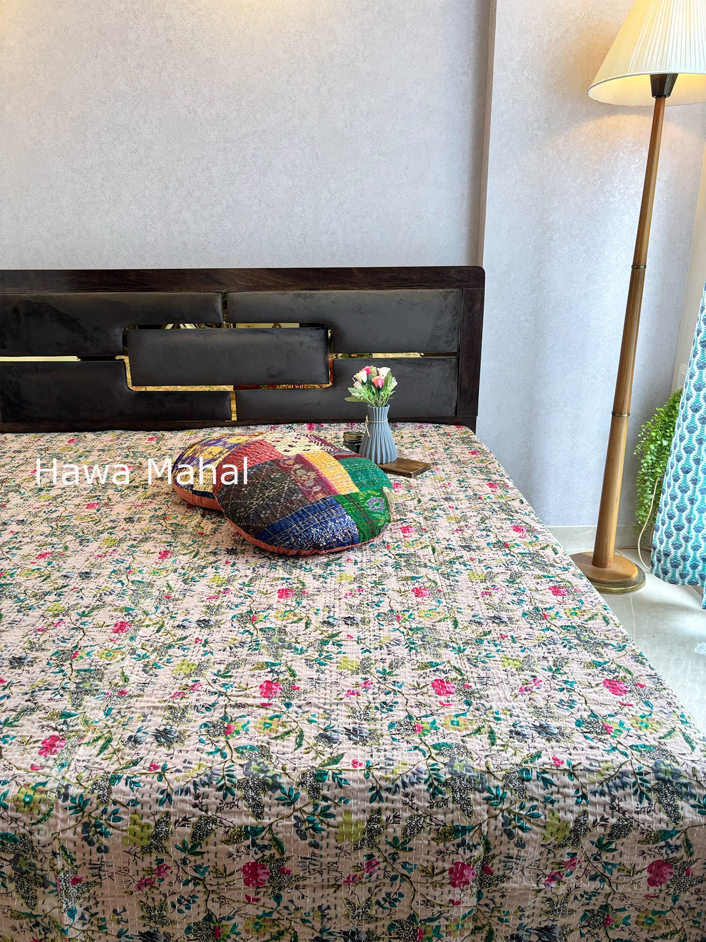 Beige Kantha Luxury Bedcover - 90x108 inch