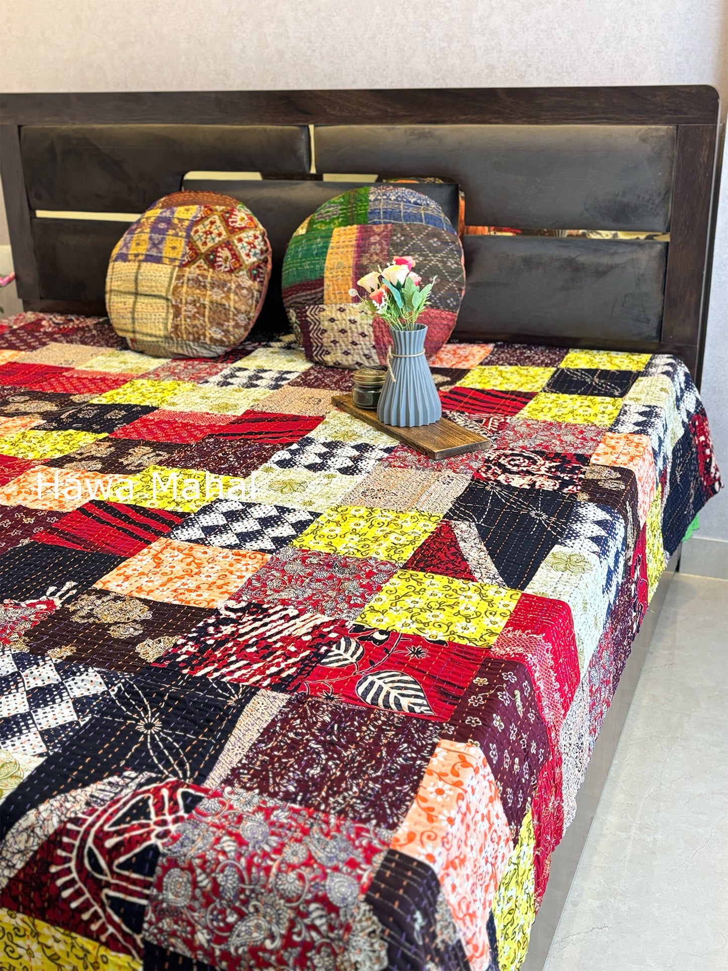 Multipatch Kantha Luxury Bedcover - 90x108 inch
