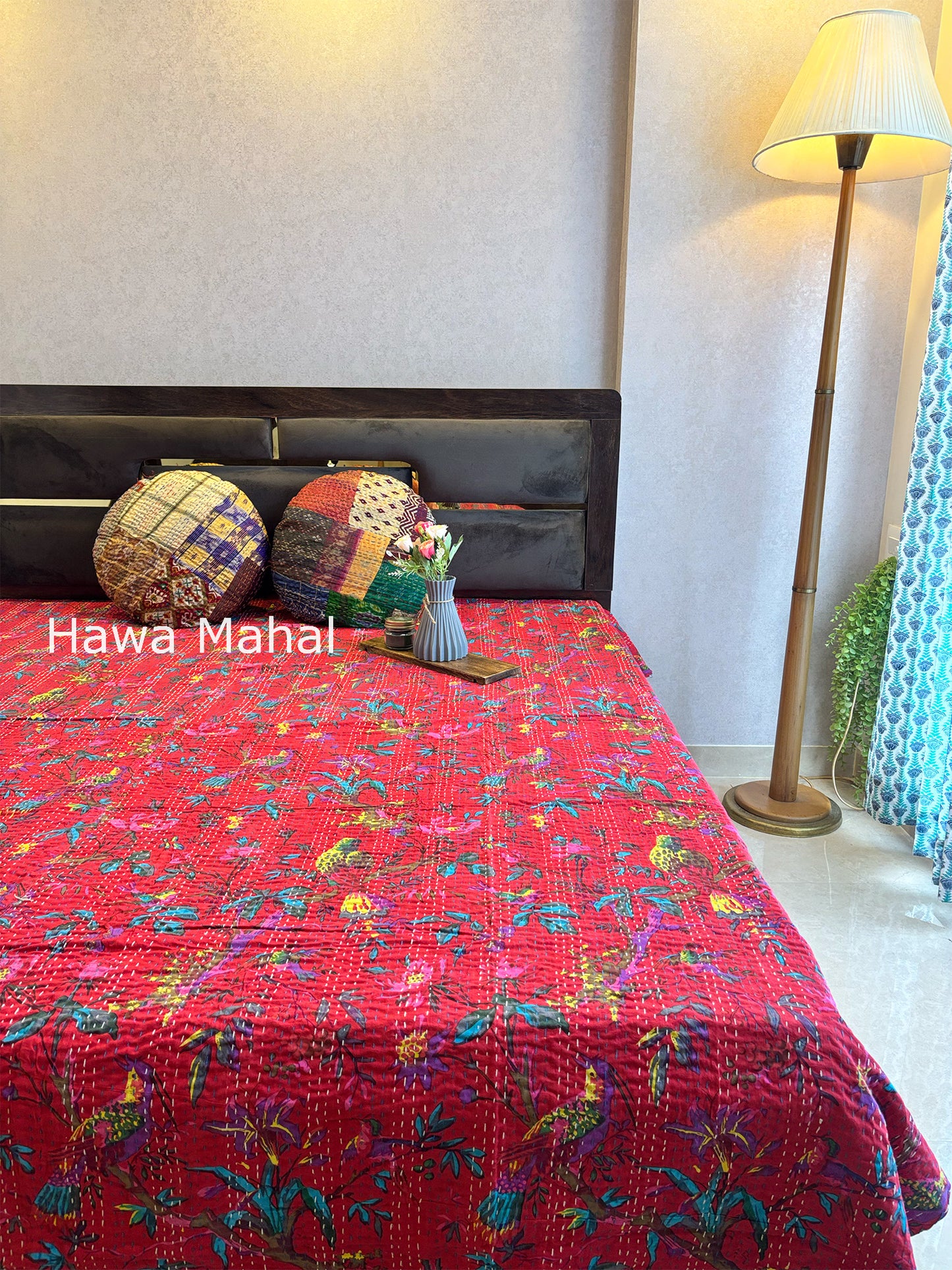 Red Kantha Luxury Bedcover - 90x108 inch