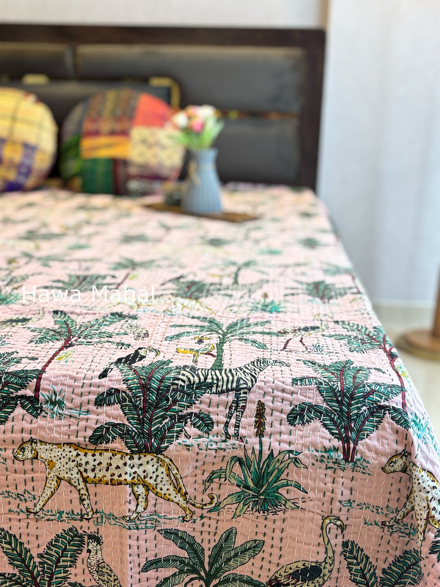Light Pink Kantha Luxury Bedcover - 90x108 inch