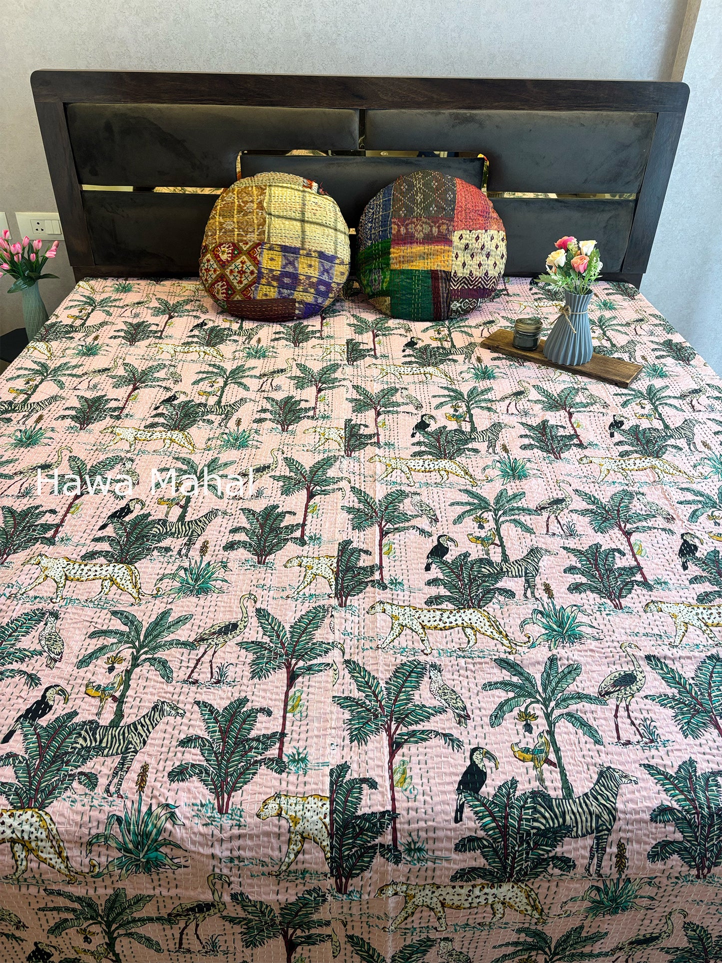 Light Pink Kantha Luxury Bedcover - 90x108 inch