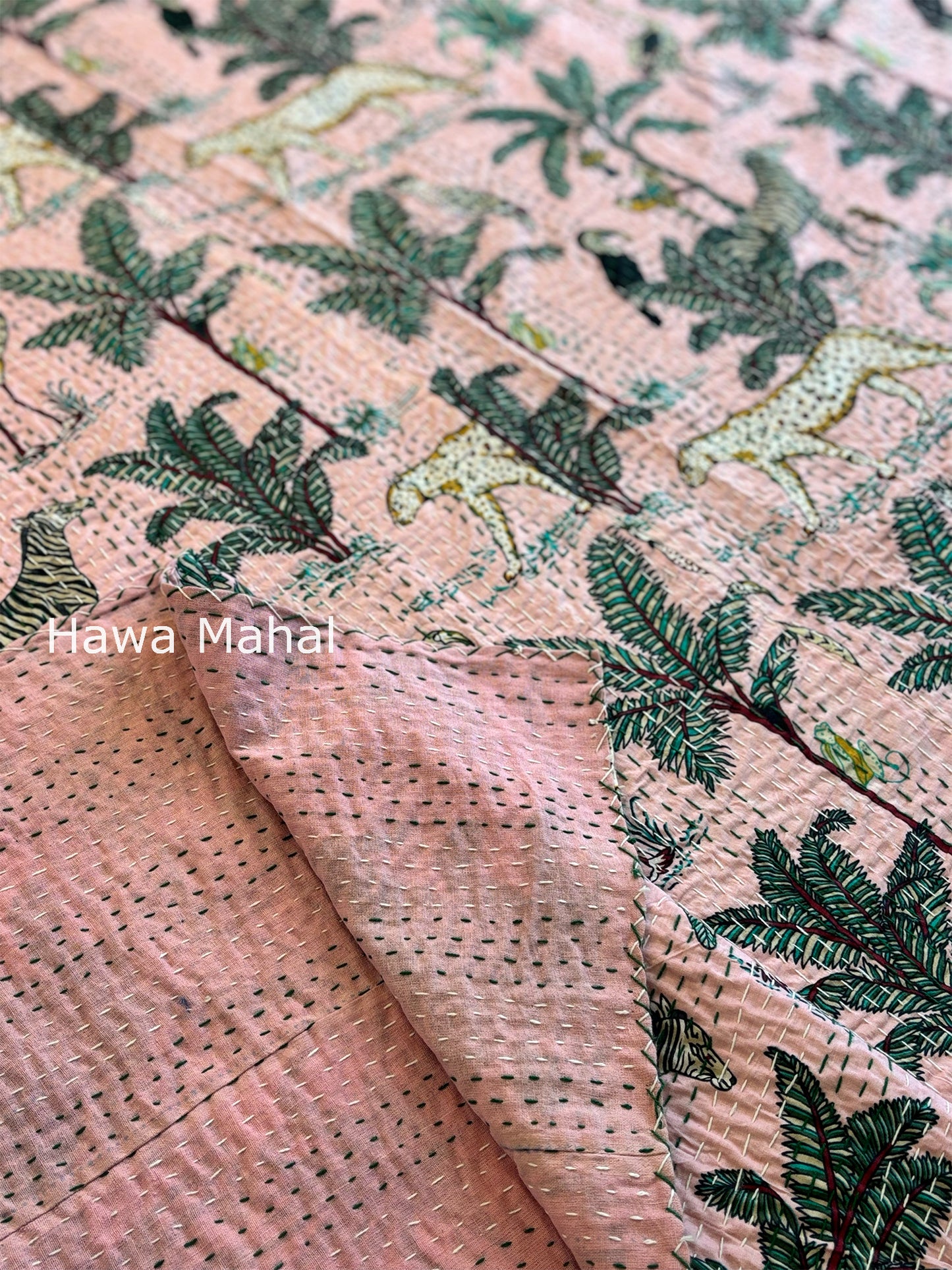 Light Pink Kantha Luxury Bedcover - 90x108 inch