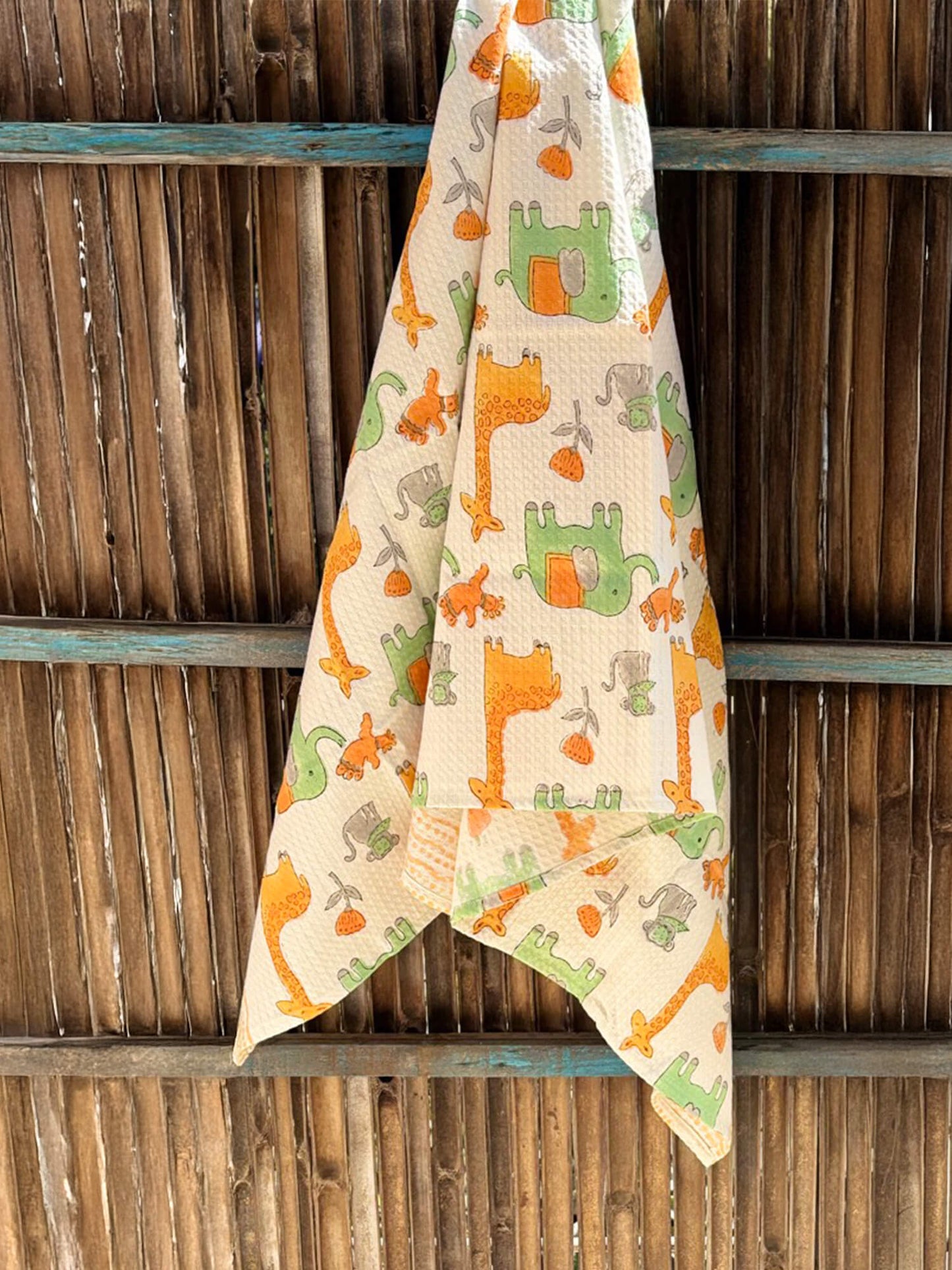 Hand Block Printed Kids Jungle Bath Towel – Soft & Quick-Drying