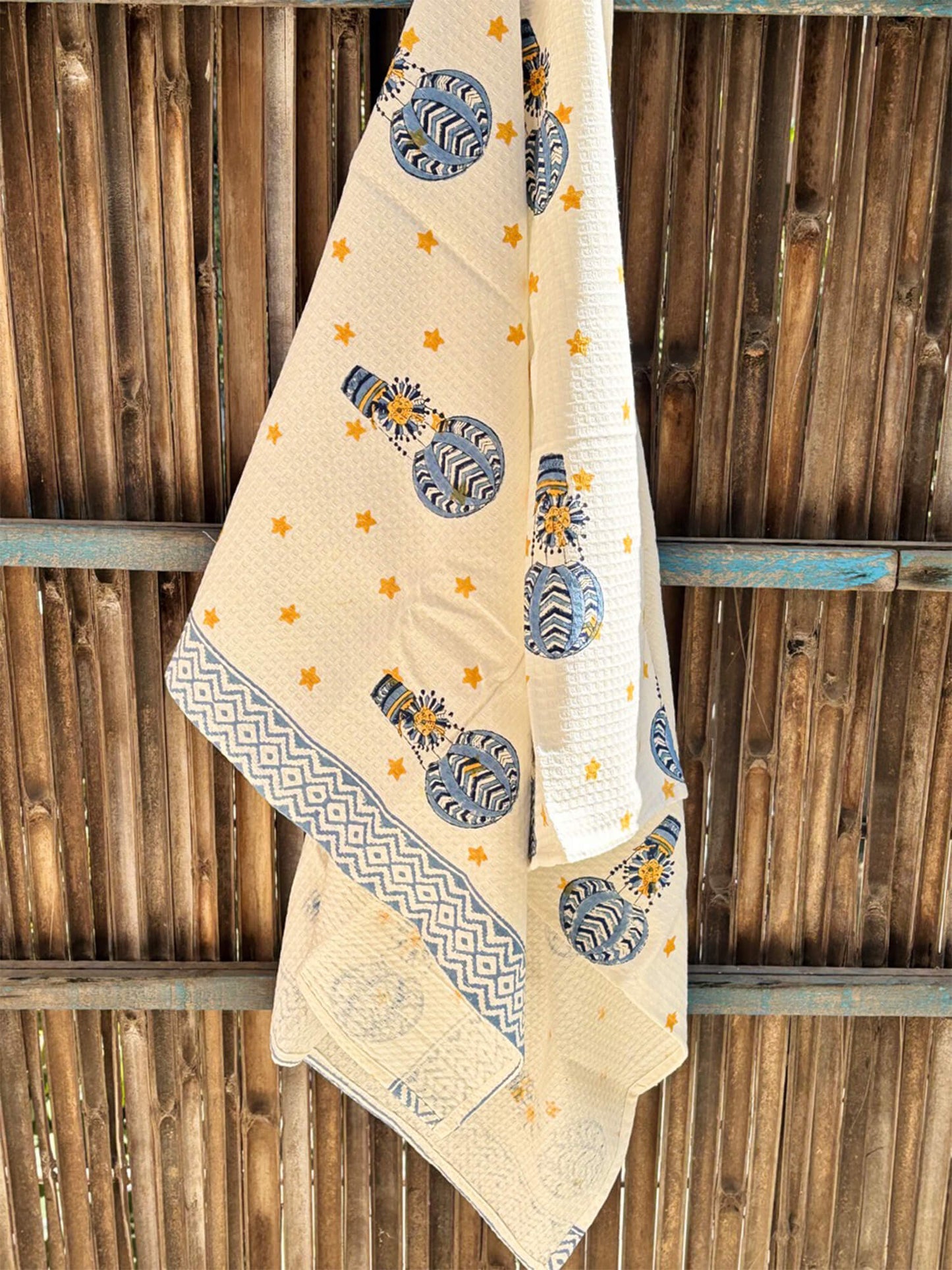 Hand Block Printed Kids Blue Balloon Bath Towel – Soft & Quick-Drying