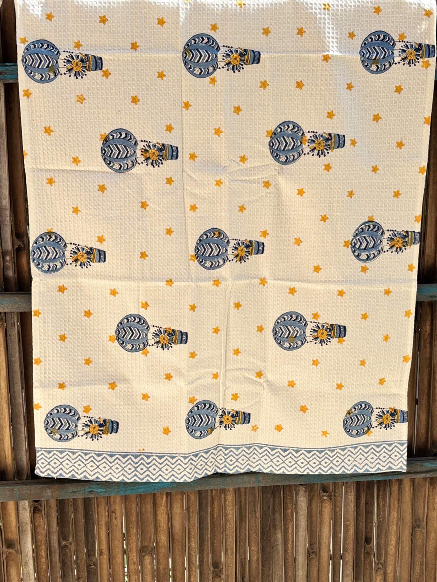 Hand Block Printed Kids Blue Balloon Bath Towel – Soft & Quick-Drying