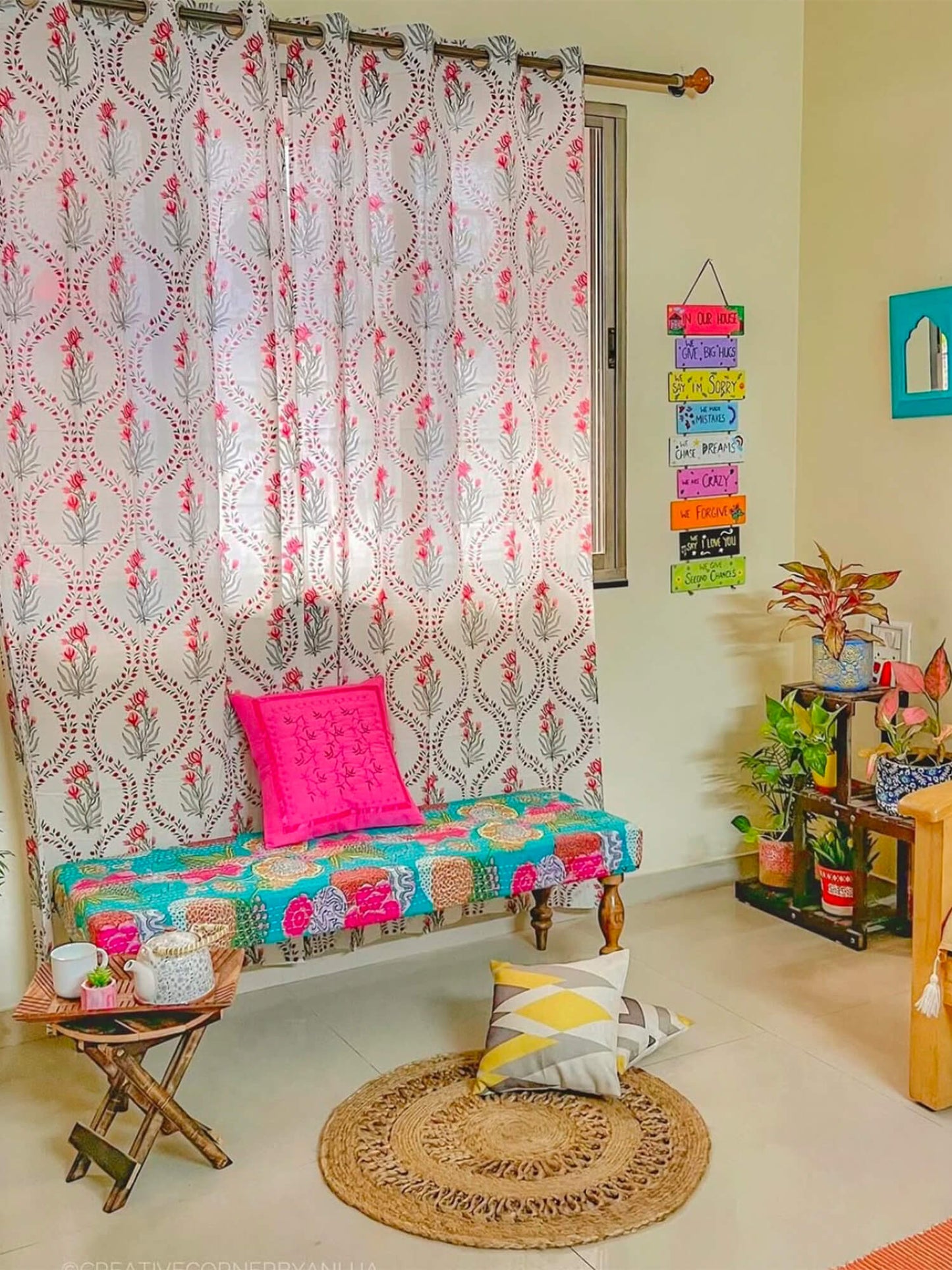 Pink Floral Curtain