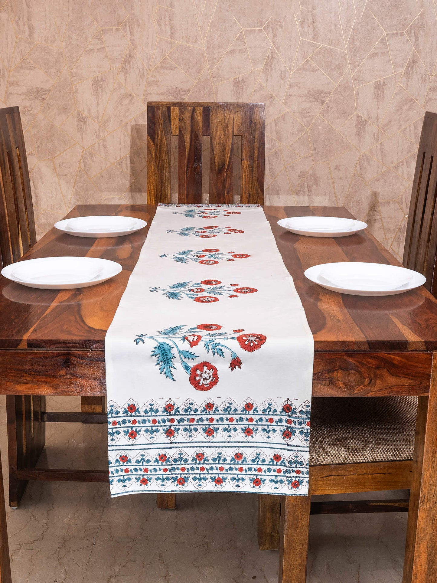 Hand Block Printed Canvas Table Runner – 13x72 inches