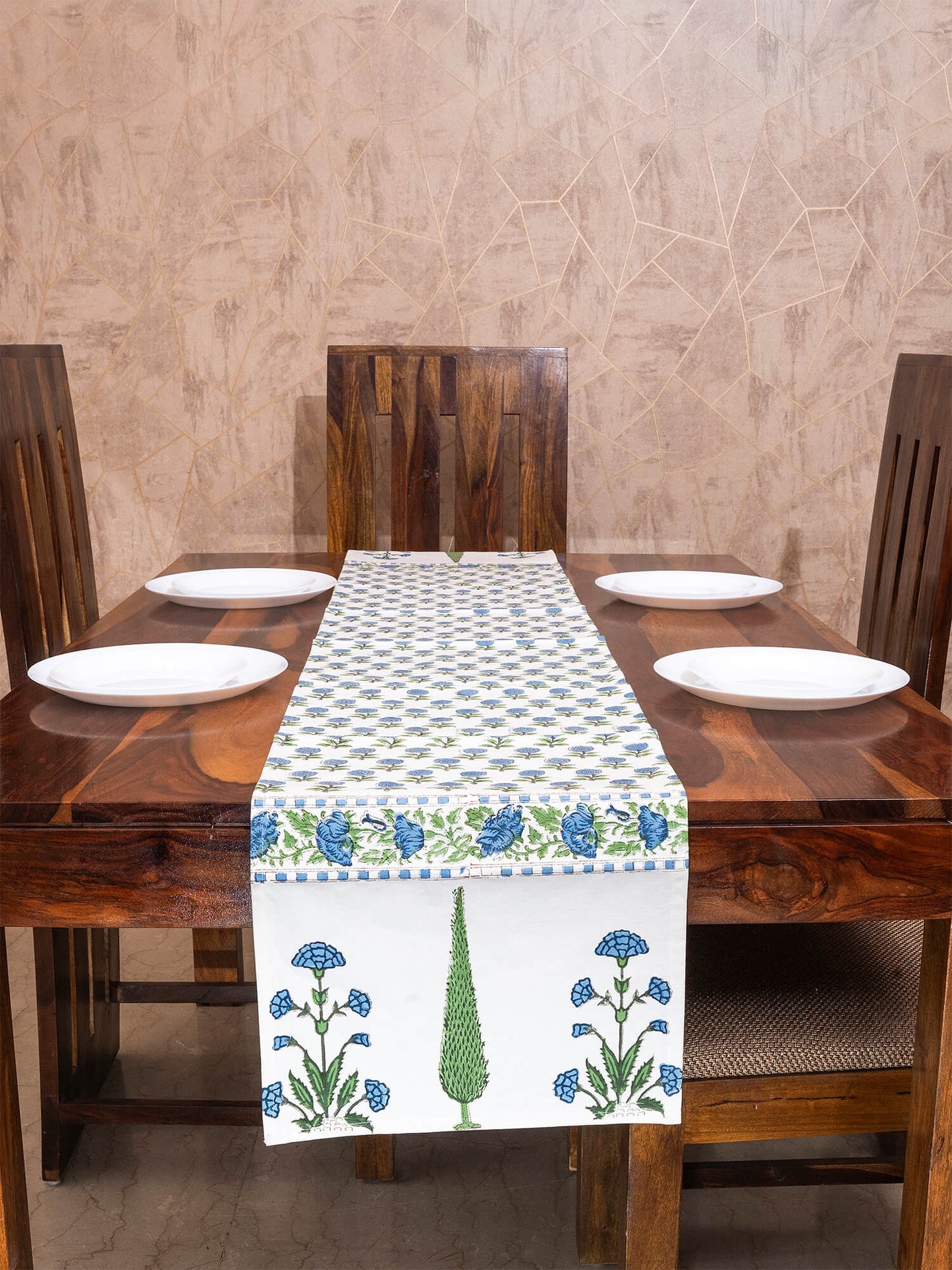 Hand Block Printed Canvas Table Runner – 13x72 inches