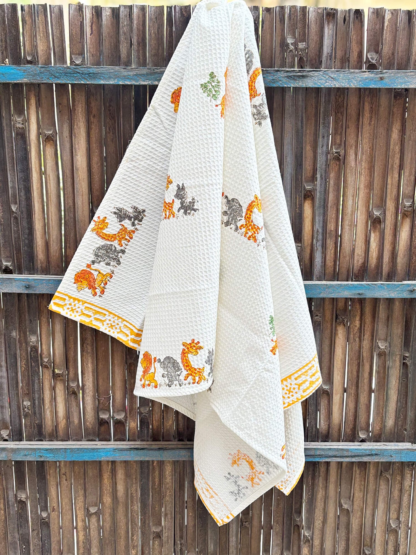 Hand Block Printed Kids Jungle Bath Towel – Soft & Quick-Drying