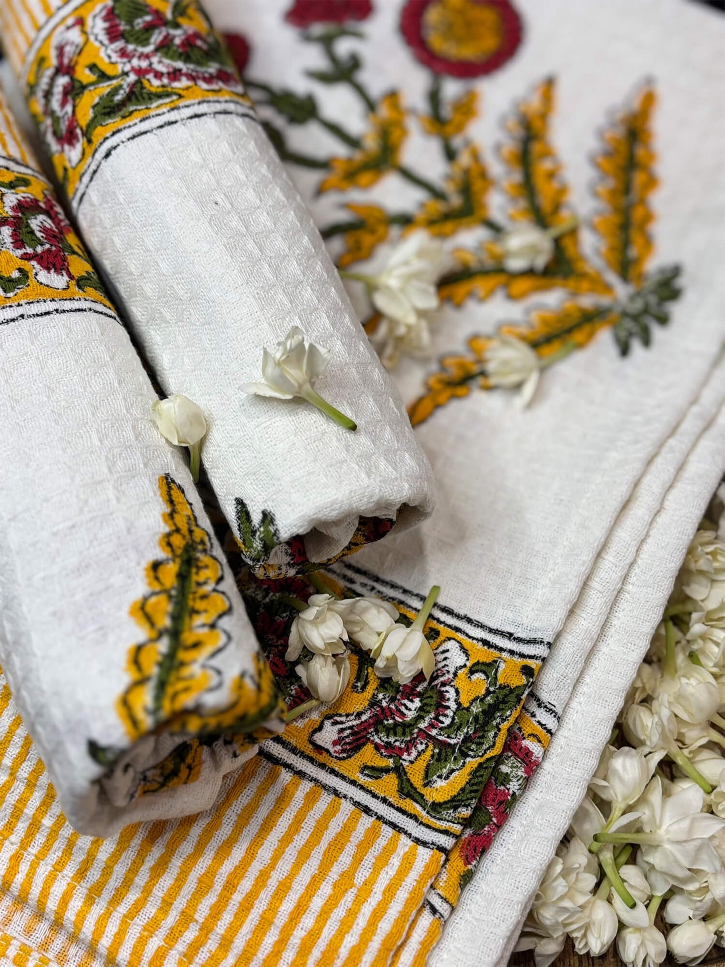 Yellow Handblock Towels - Set of 3